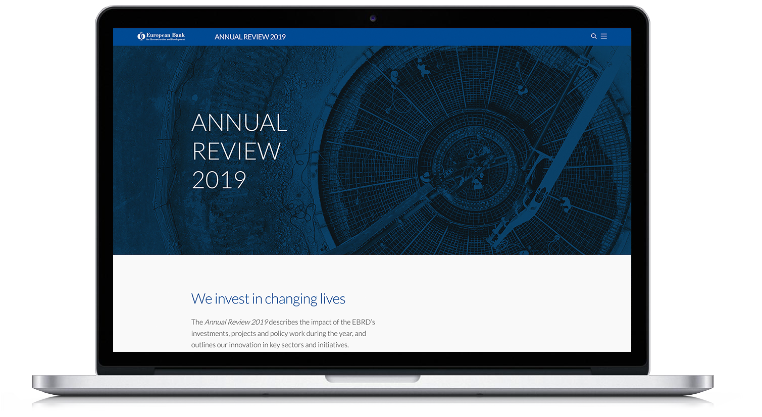 On2Design: web design and corporate brandingHome page of the EBRD Annual report corporate website