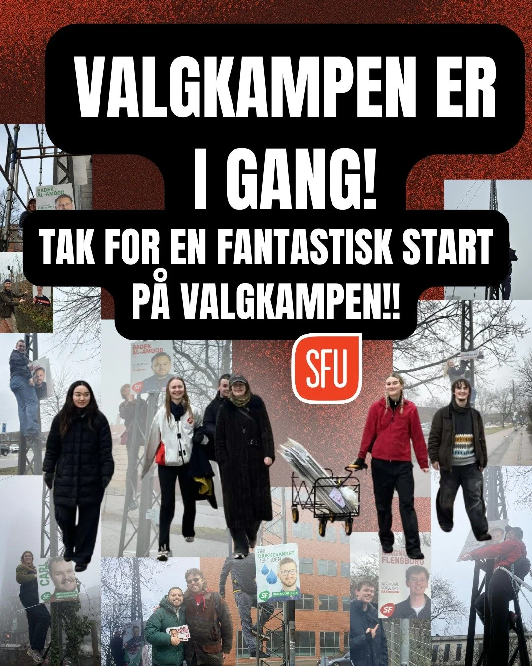 TAK TIL ALLE DE SEJE SFU-AKTIVISTER FOR EN FANTASTISK START P&Aring; VALGKAMPEN!!!

Nu er plakaterne kommet op, og valgkampen er for alvor i gang. over hele landet har hundrede af unge seje aktivister v&aelig;ret ude og h&aelig;nge plakater op, og vi