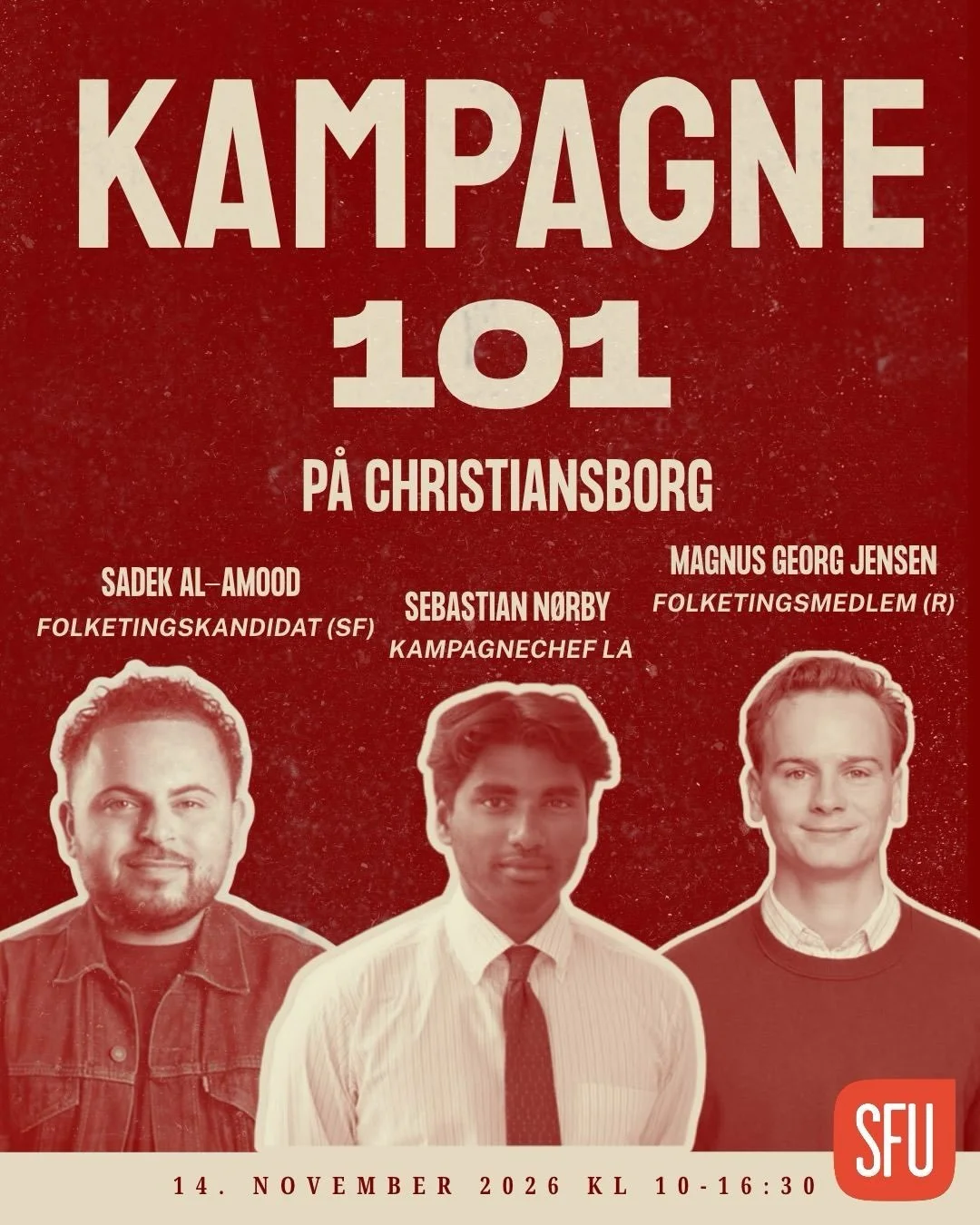Vi har masser af politik vi vil forandre. Men hvordan f&aring;r vi folk med?

Kom med til en dag om kampagner, fort&aelig;llinger og mobilisering🤝
Hvor vi l&aelig;rer af folk, der har st&aring;et midt i valgkampen b&aring;de p&aring; Christiansborg 