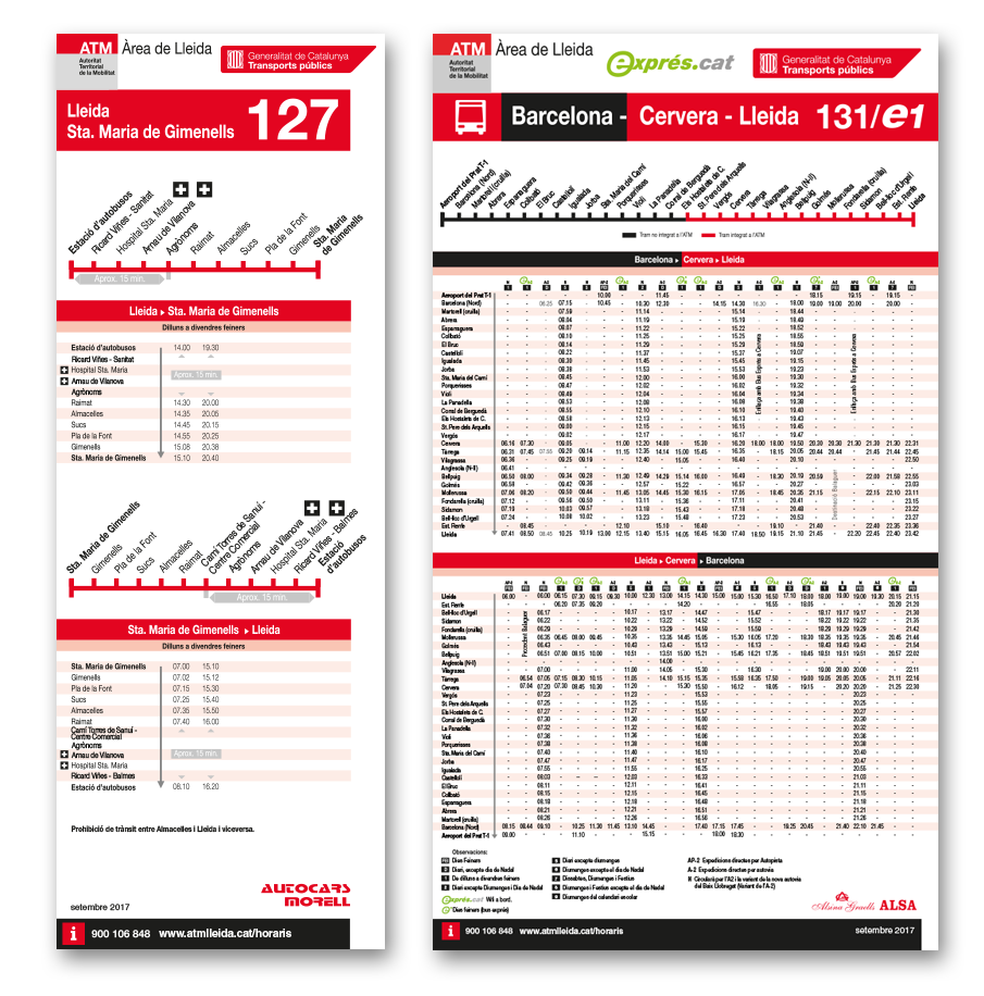  Horaris a les parades de les línies de transport públic de l'Àrea de Lleida  Horarios en las paradas de las líneas de transporte público del Área de Lleida  