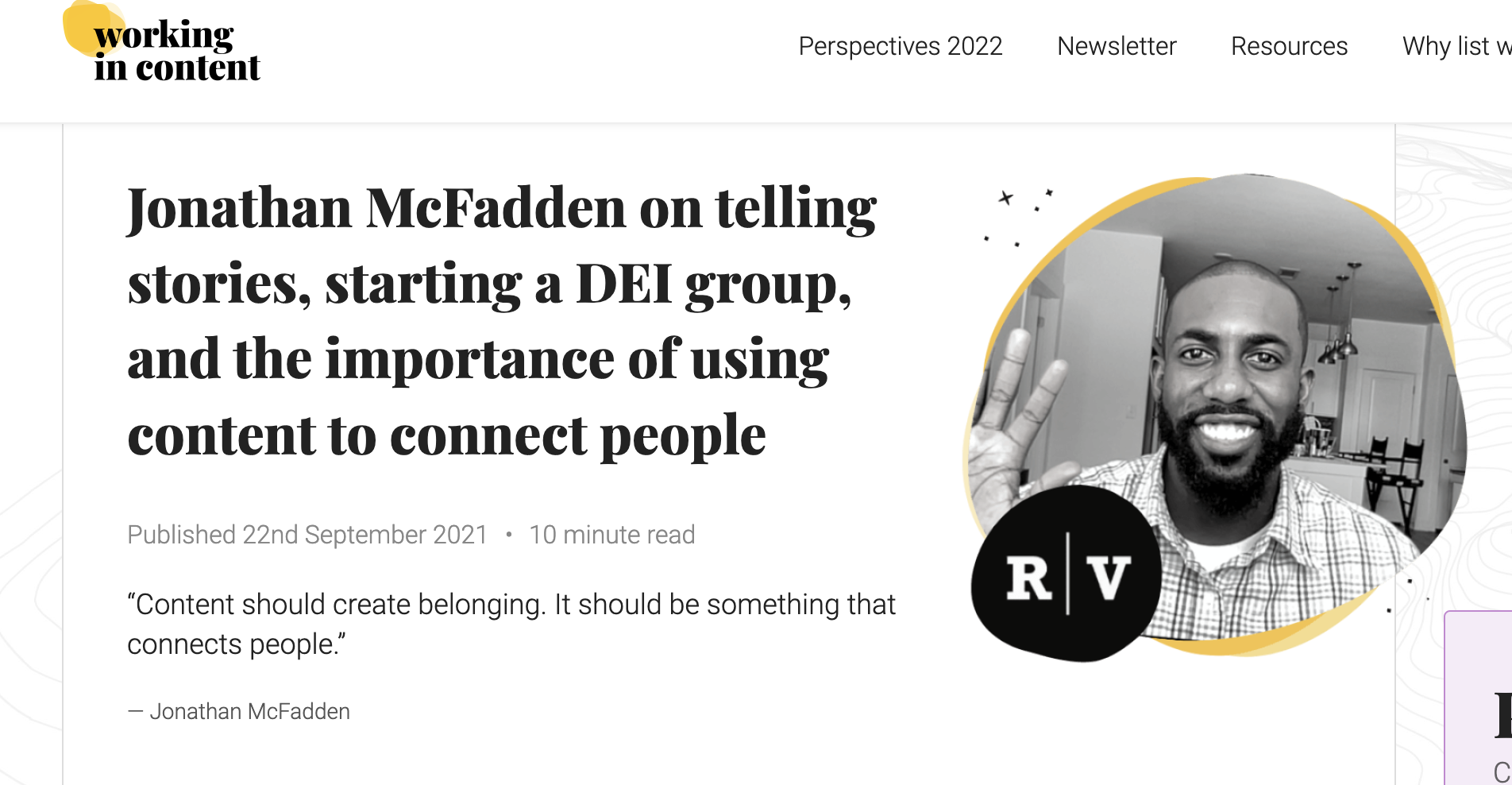 Jonathan McFadden on telling stories, starting a DEI group, and the importance of using content to connect people