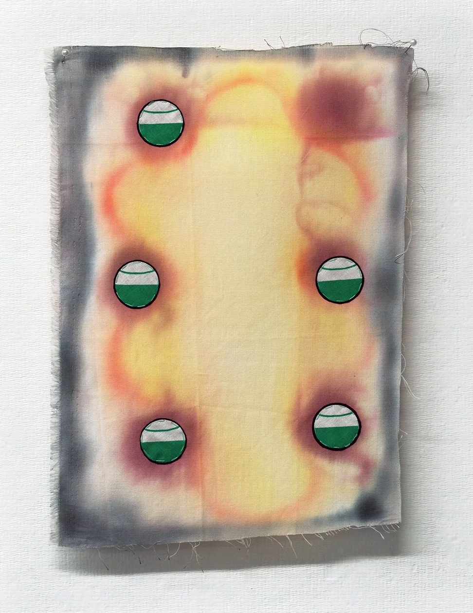 Channel and Pool dye, linen, printed cotton, thread 9.5x14" 2016