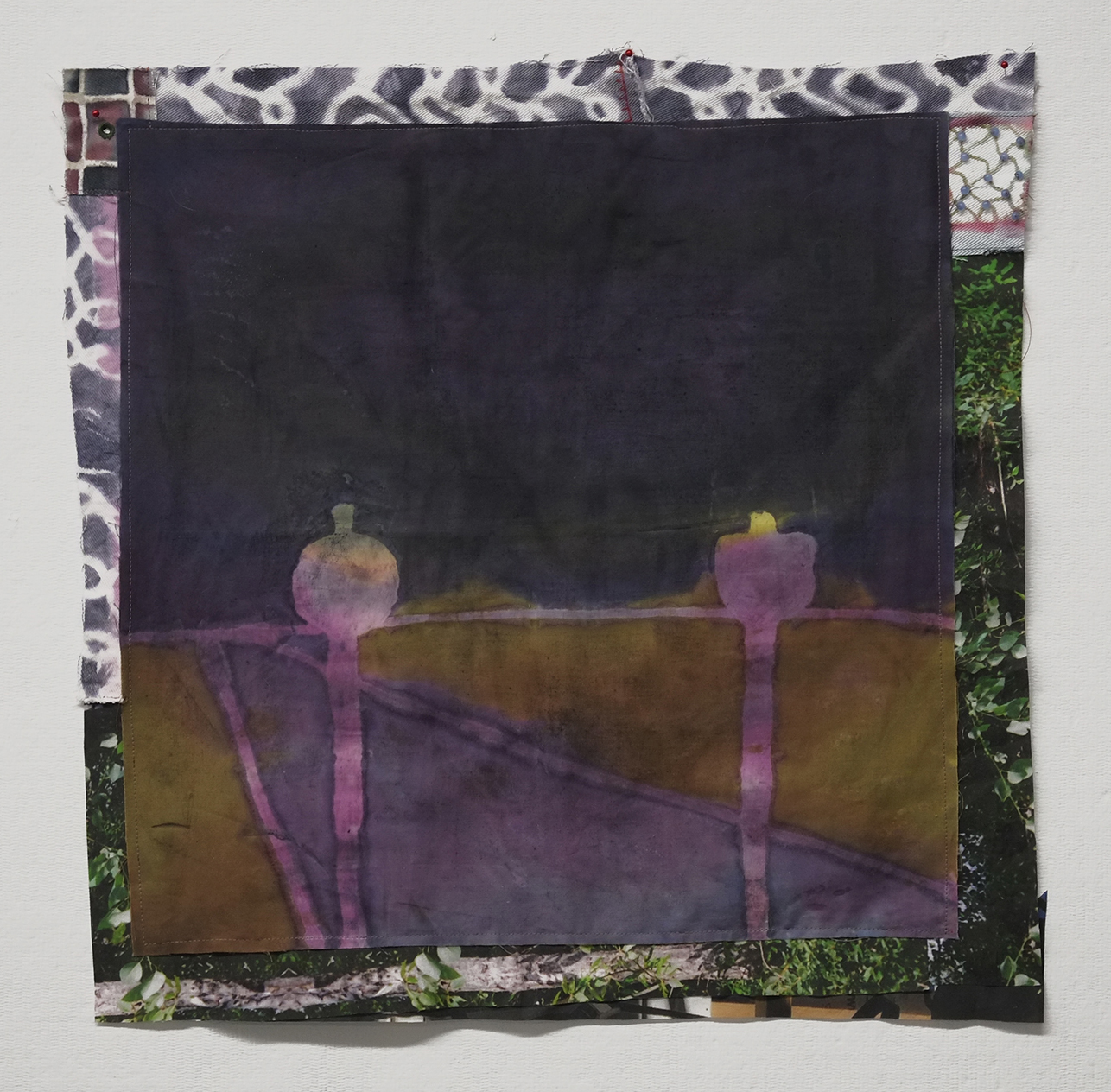  Two Signs at Dusk  dye, assorted fabrics, thread, beads  20x20"  2016 