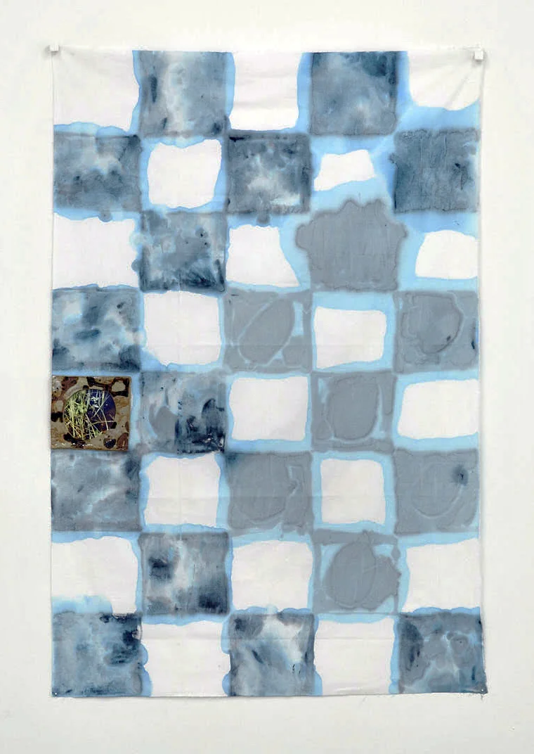 Open Water acrylic paint, cotton, ceramic, photograph, pins, 35x56x1" 2015