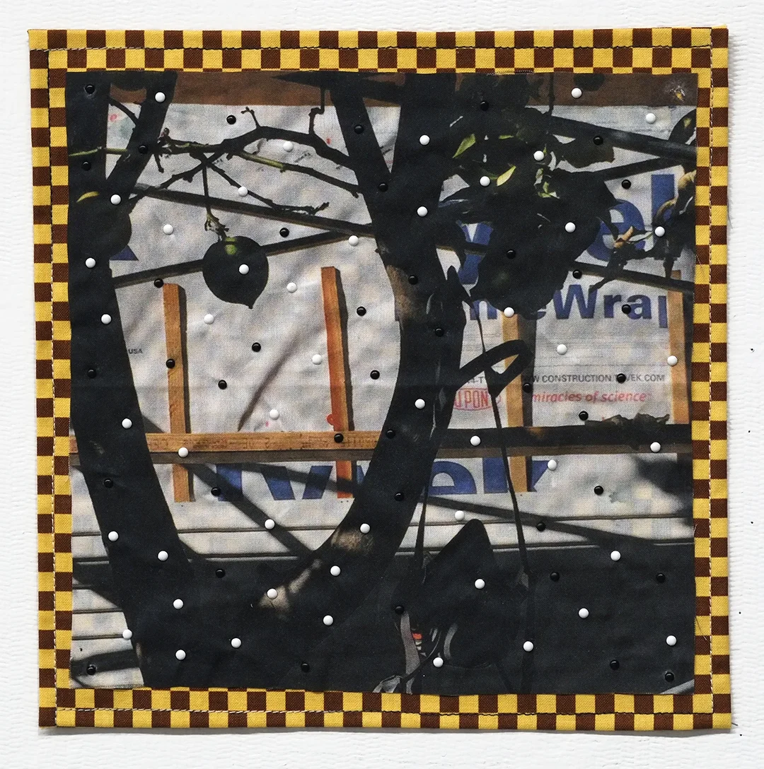 Triple Sun Beam photograph on cotton, brads, thread, cotton 8.75x9" 2016