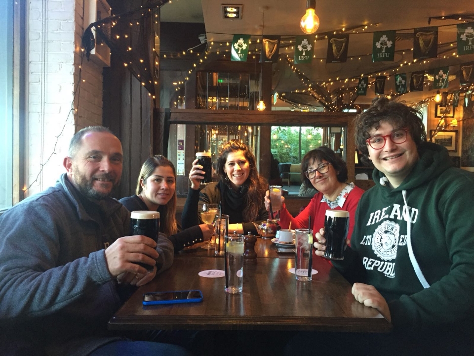 Babel Students in a pub at Christmas time