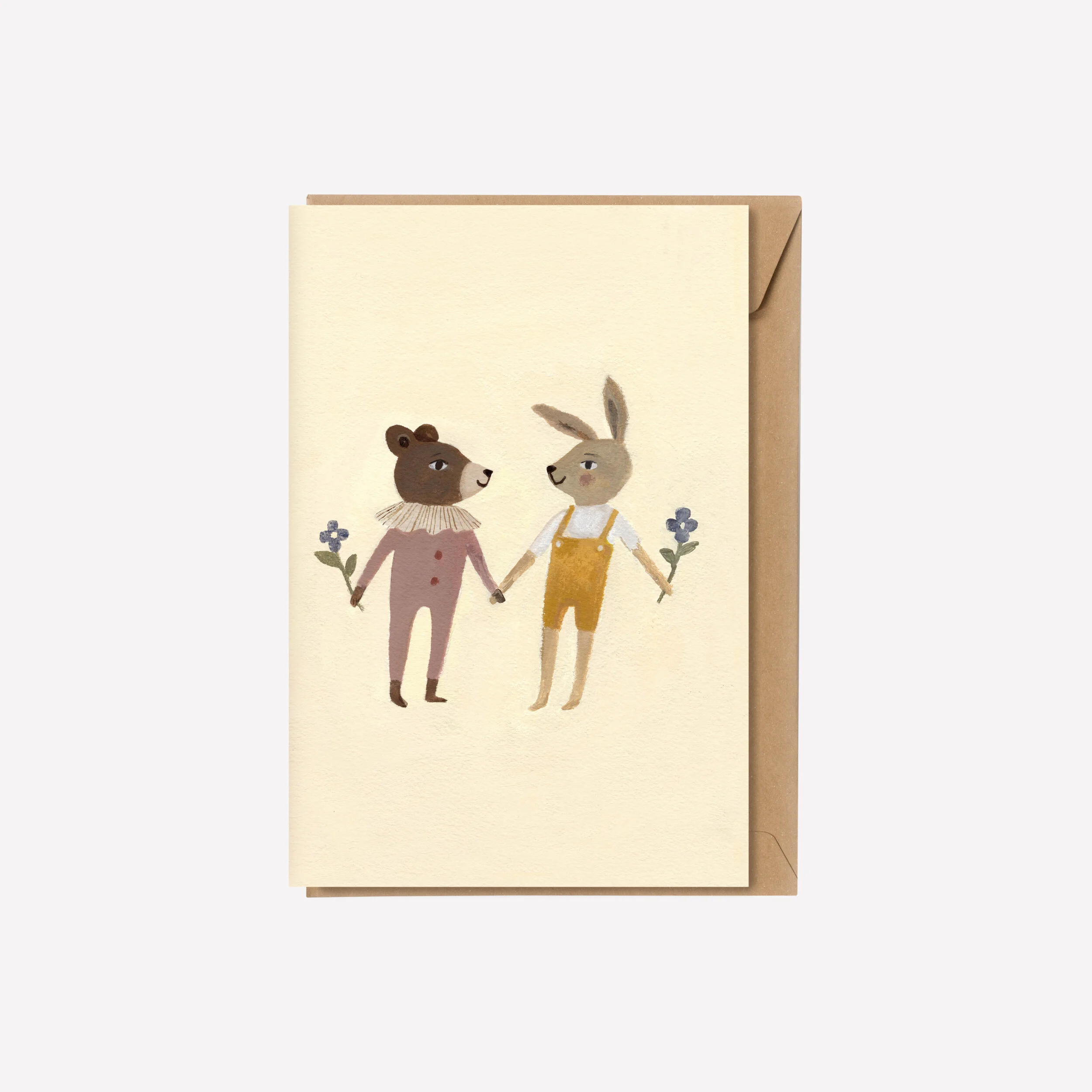 Carte Double Ourson Et Lapin Fox Peonies