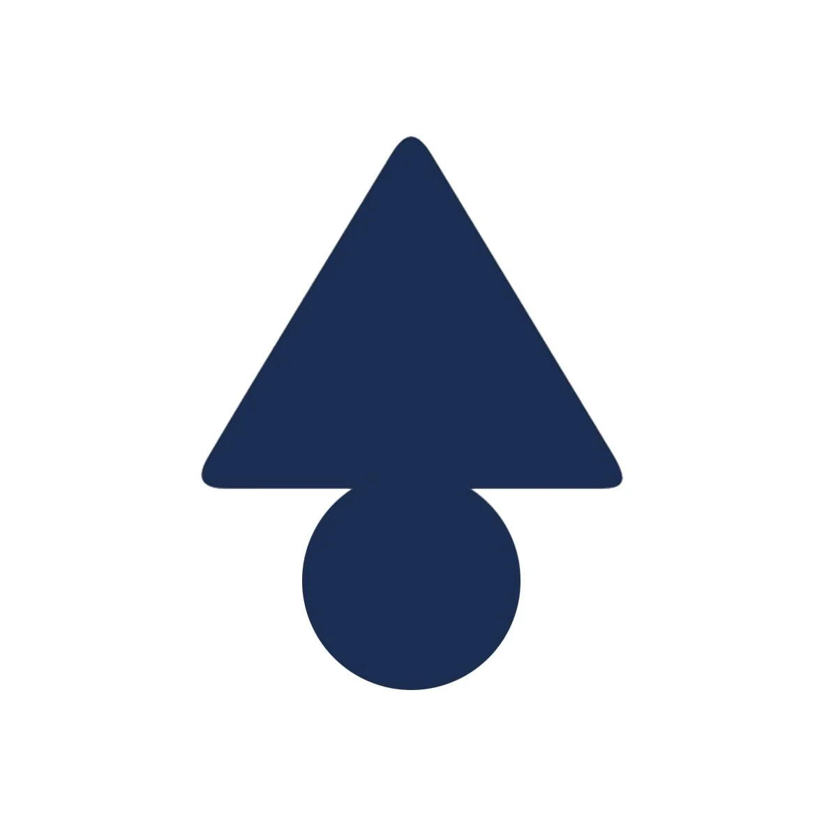 Silhouette of a tree and a ball shape below it, all in navy blue.