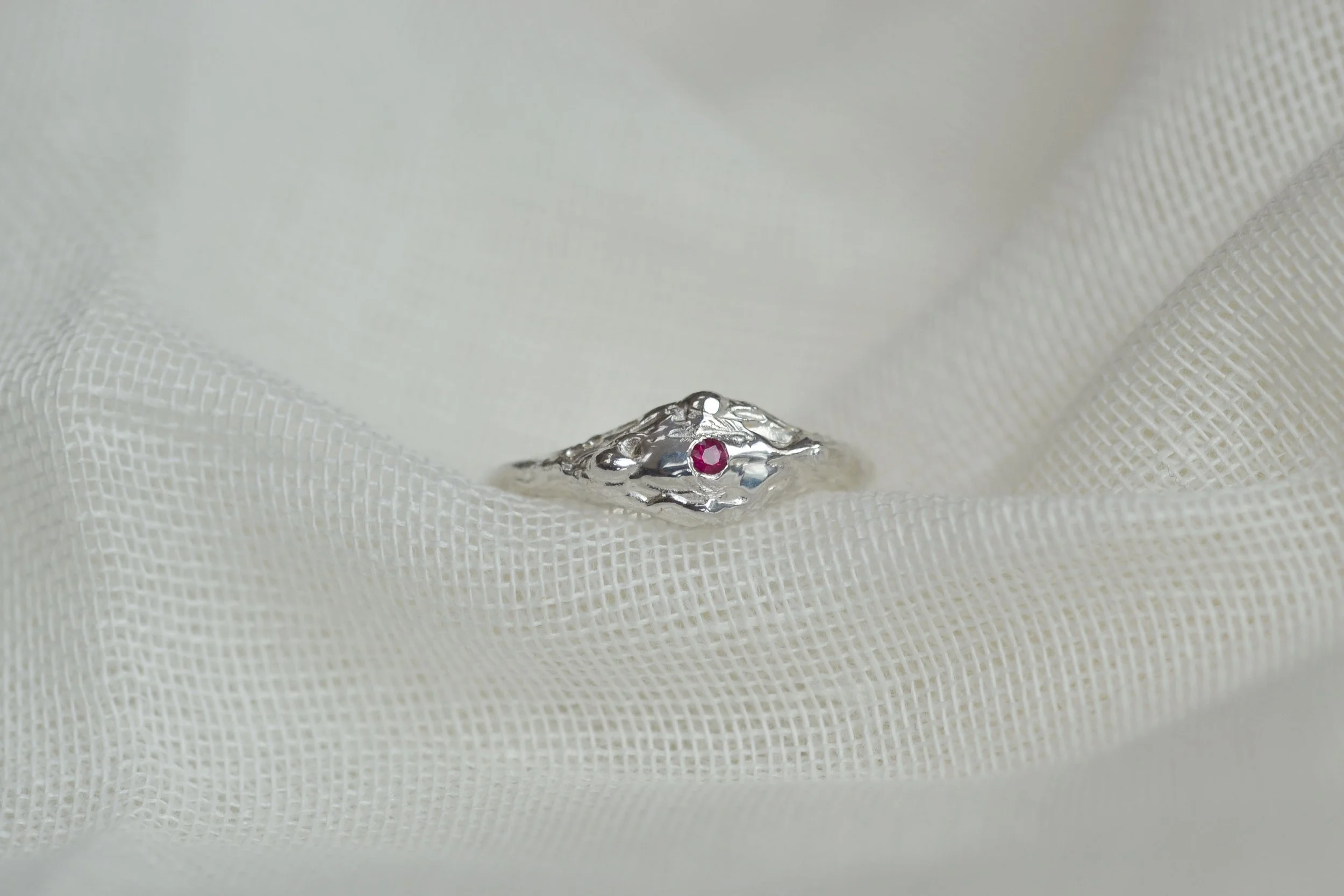 Organic Molten Birthstone Silver Kite Ring