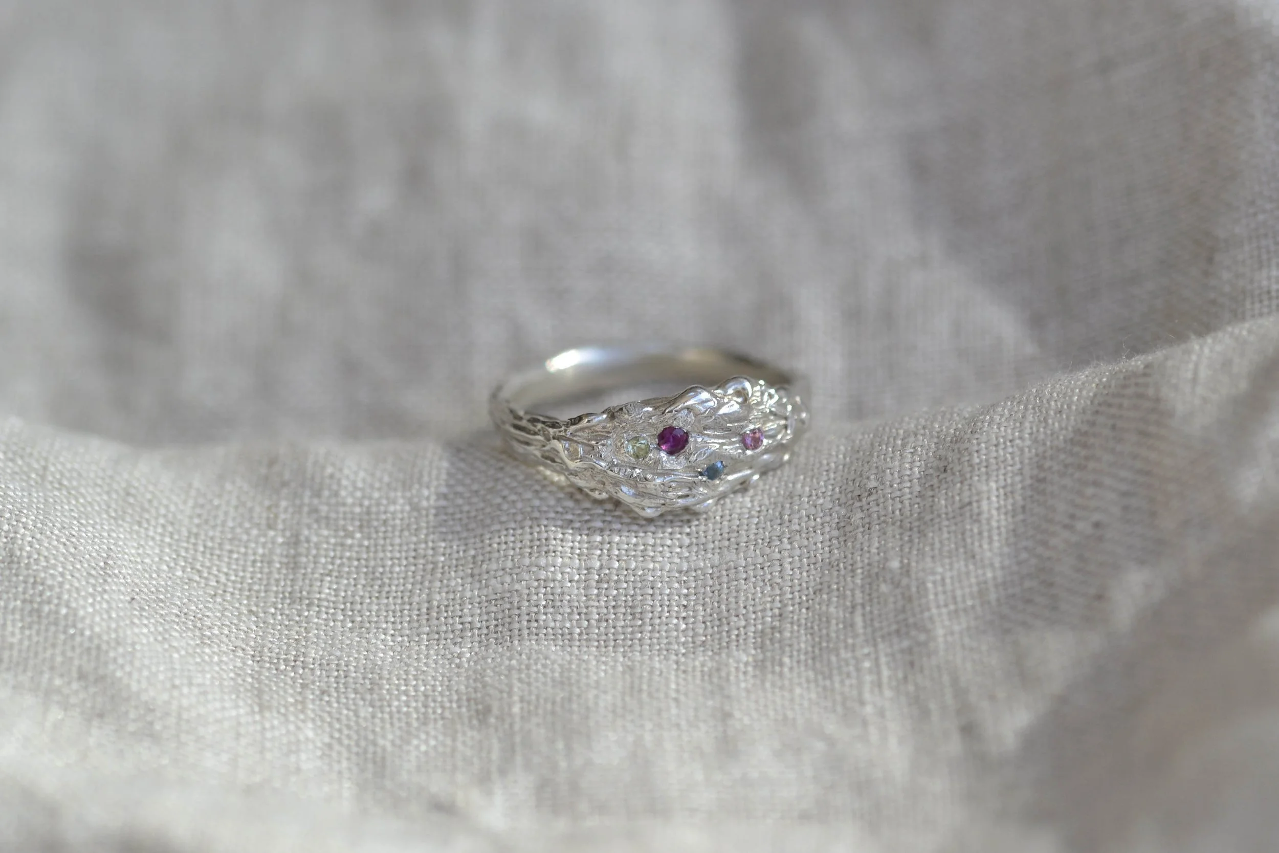 Organic Silver Ring with Scatter Gemstones