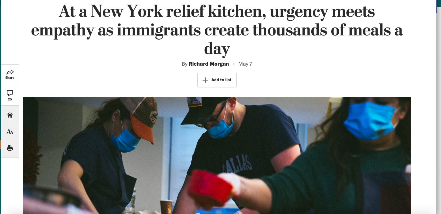 From The Washington Post: "At a New York relief kitchen, urgency meets empathy as immigrants create thousands of meals a day" 