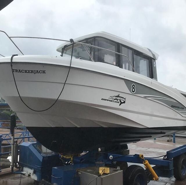 Trackerjack out for a polish, wash and antifoul. 
#exmouthmarina #boatyard #boatyardservices #boatyardlife #camperdownboatyard #exmouth #eastdevon #boatinglife #boats #devon