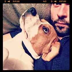 Photographer Paul Cahill and his dog Rudy the beagle