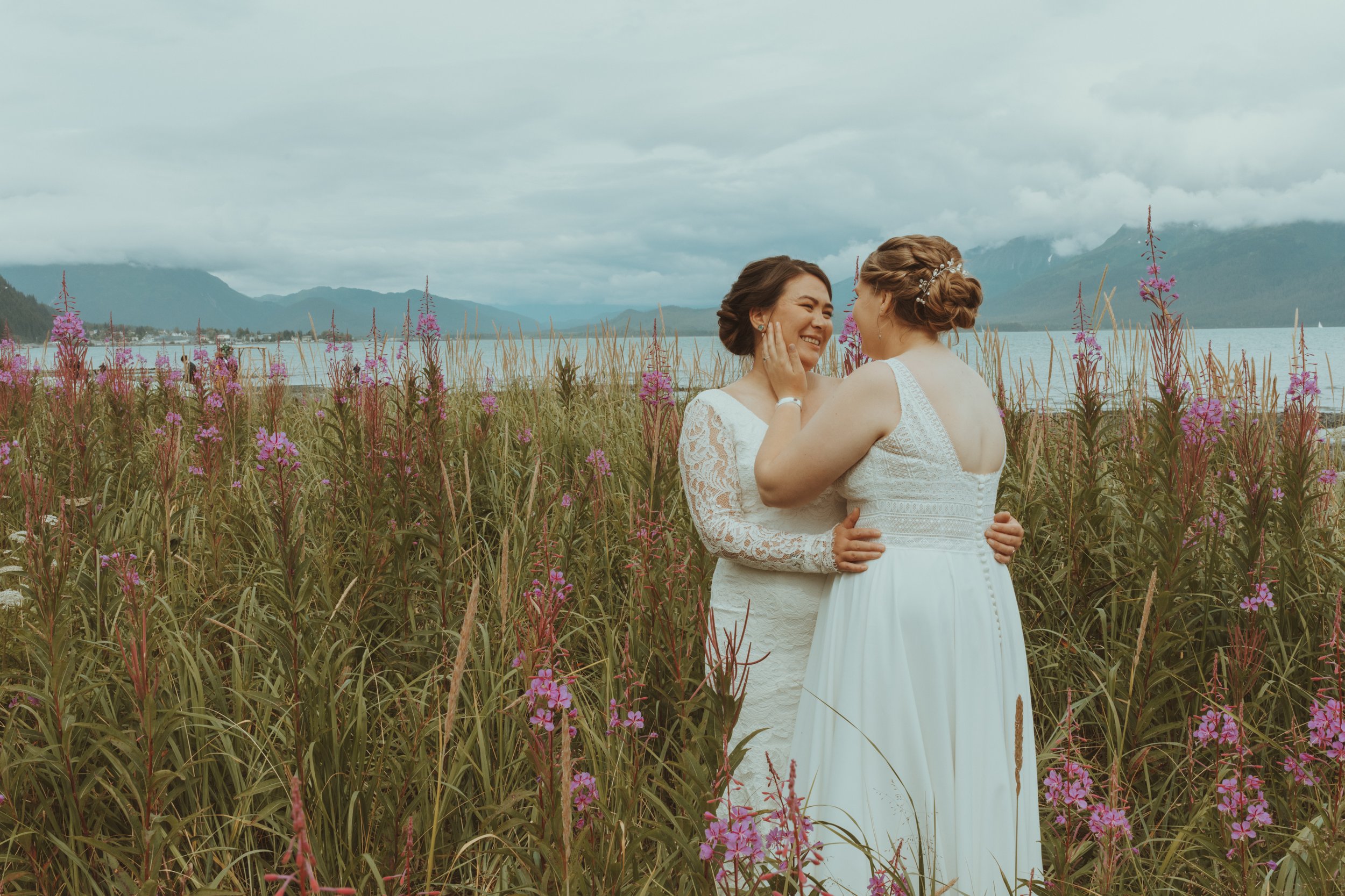 Brides in Fireweed on the beach
