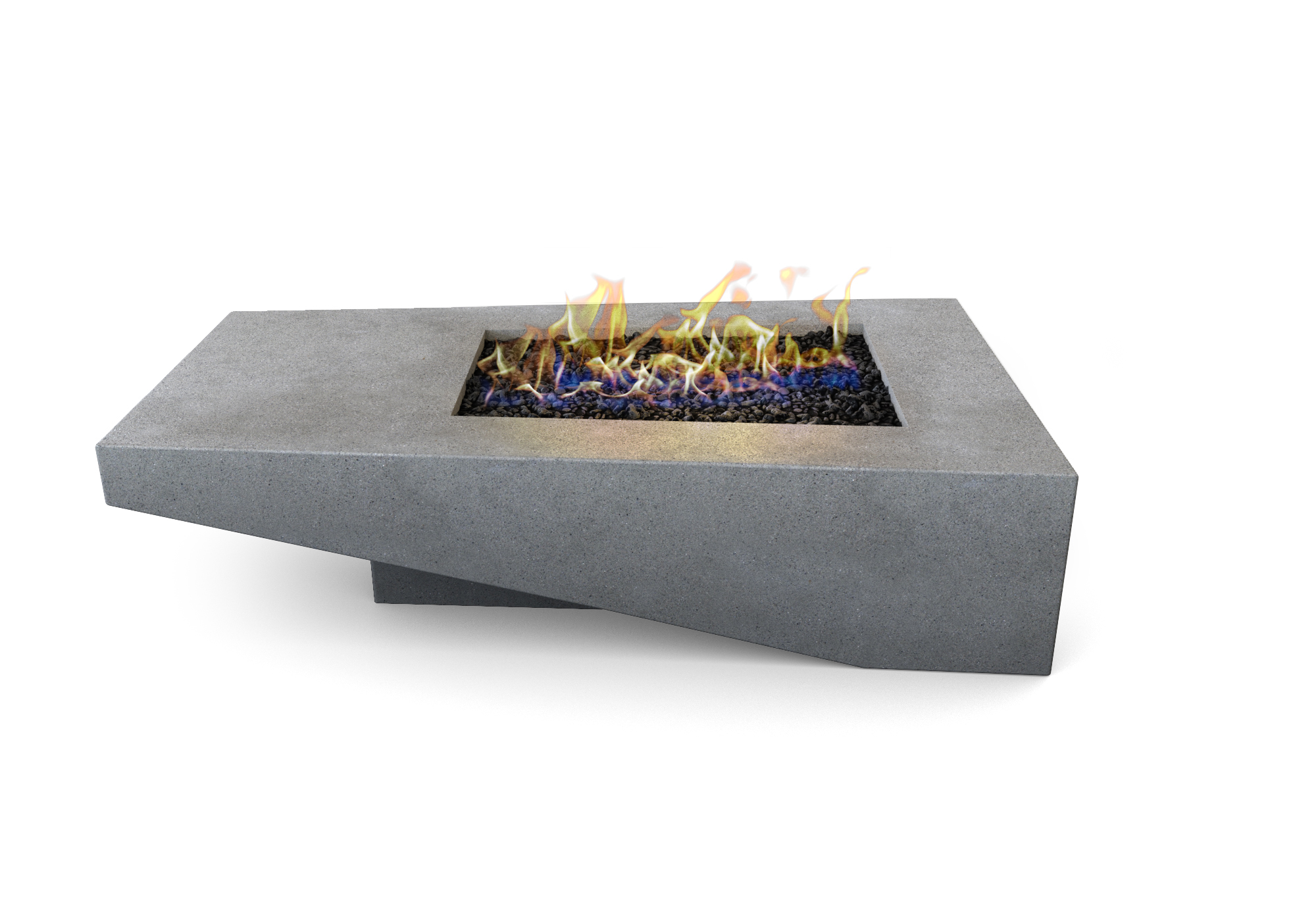 Atlas rectangle fire feature with smoke finish and lava rock