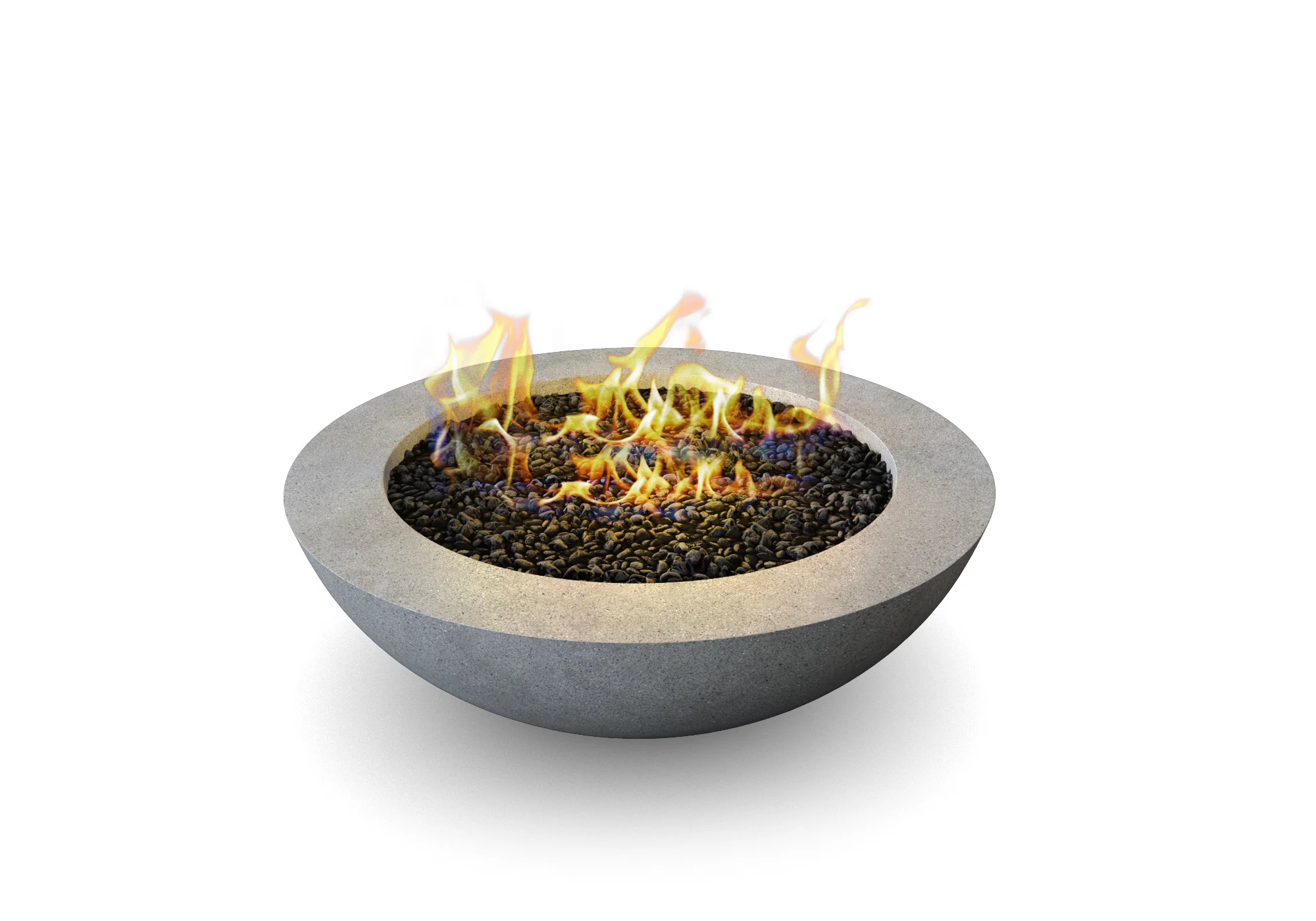 Kratos half sphere fire feature with smoke finish and lava rock
