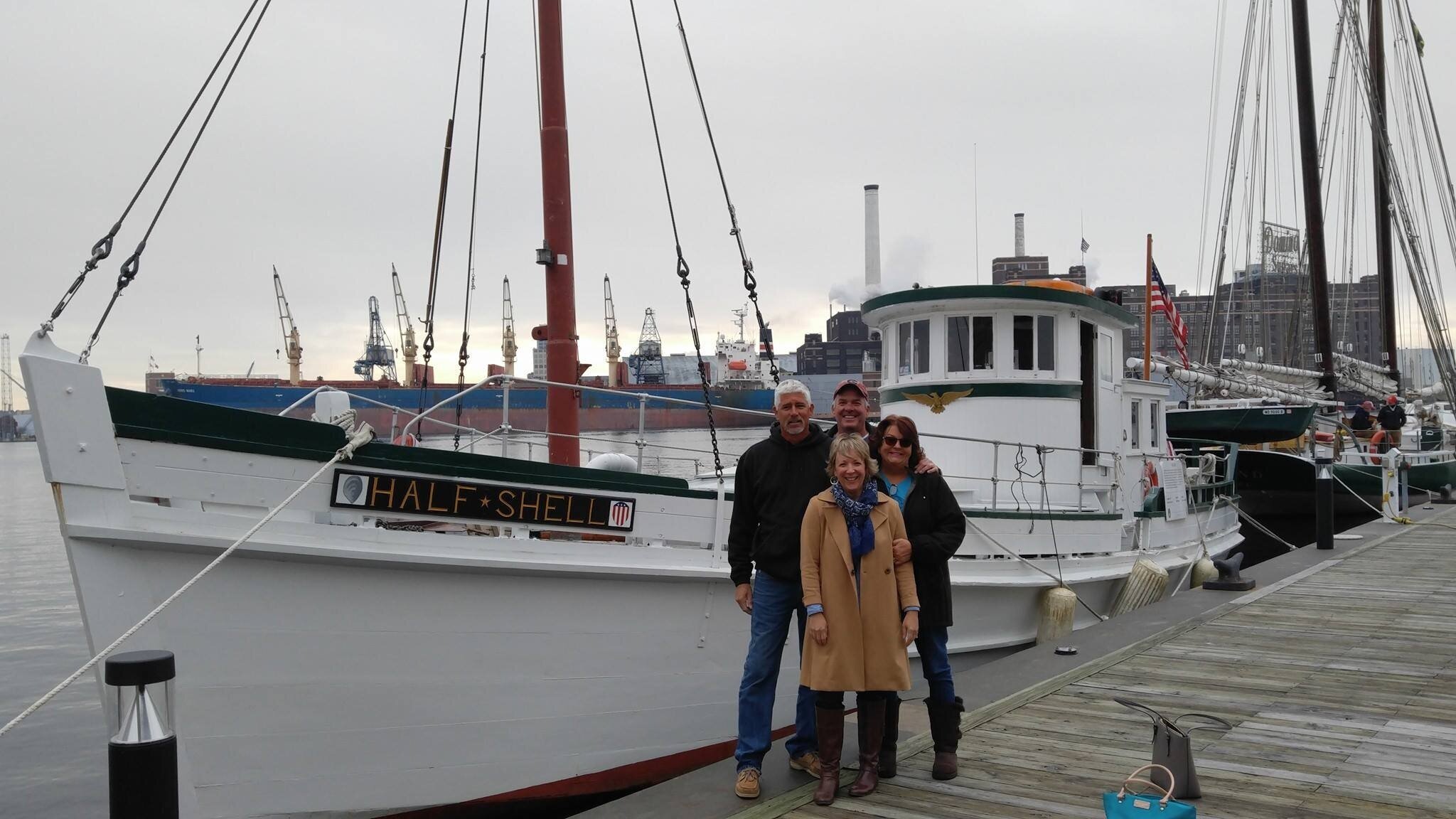  Half Shell co-owners Donald &amp; Gwyn Novak and John &amp; Debbie Whelan, on the day they took Half Shell to her new home in Solomons!  