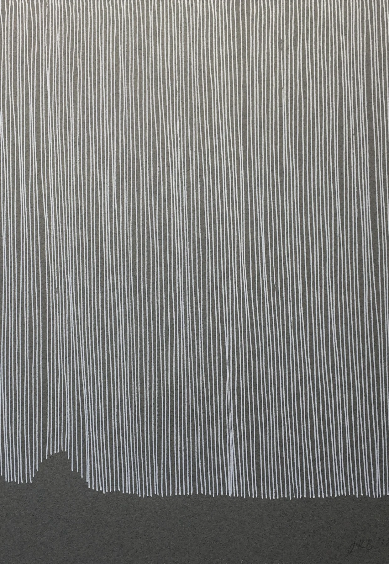 Line Drawing, 2018 White ink on dark grey paper 32 x 42cm Framed