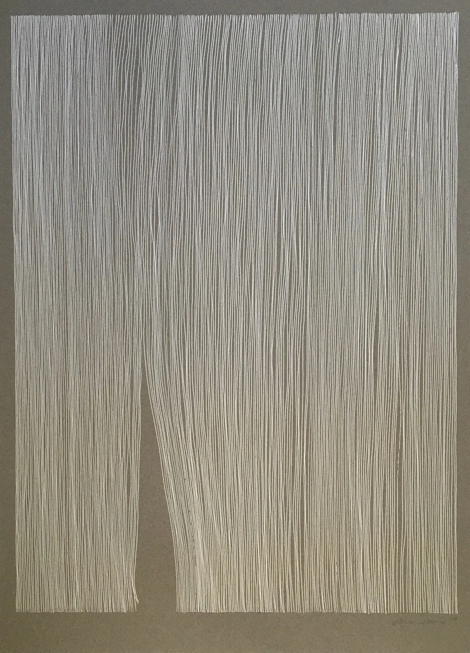 Line Drawing, 2019 White ink on grey paper 72 x 91cm framed