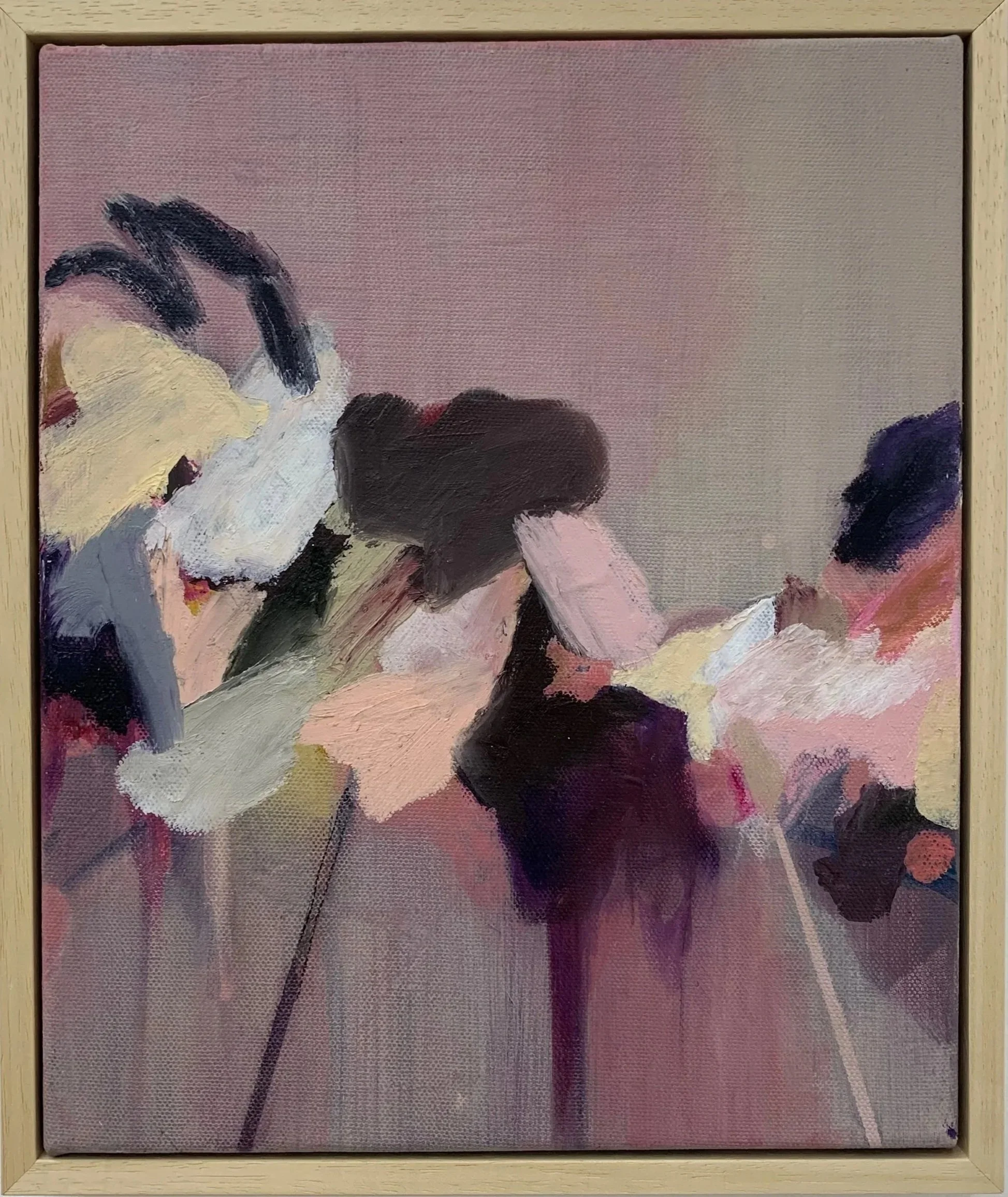   Carrying the coats , 2025 Acrylic and oil on linen 25x30cm (framed) £880  