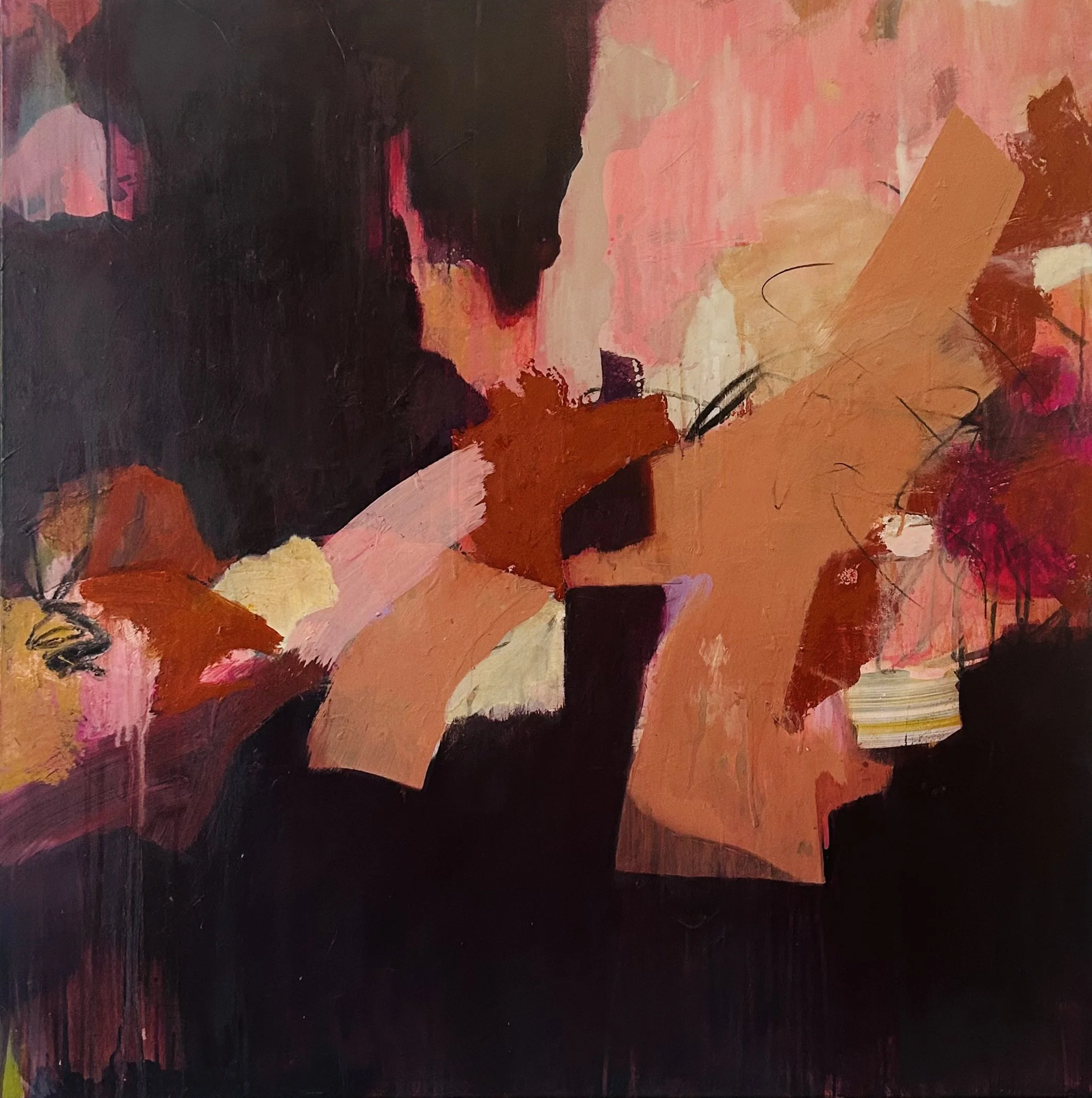   Thinking of everything , 2026 Acrylic and oil on canvas 100×100cm (open framed) £3,300 