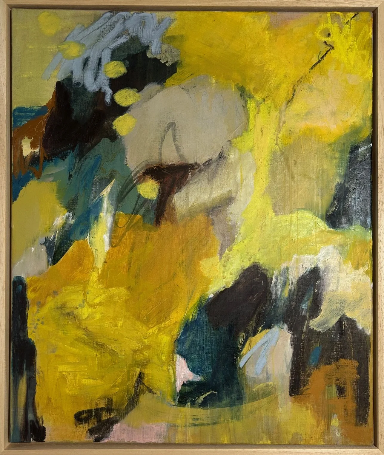   Tilt , 2026 Acrylic and oil on linen 50×60cm (open framed) £1750 