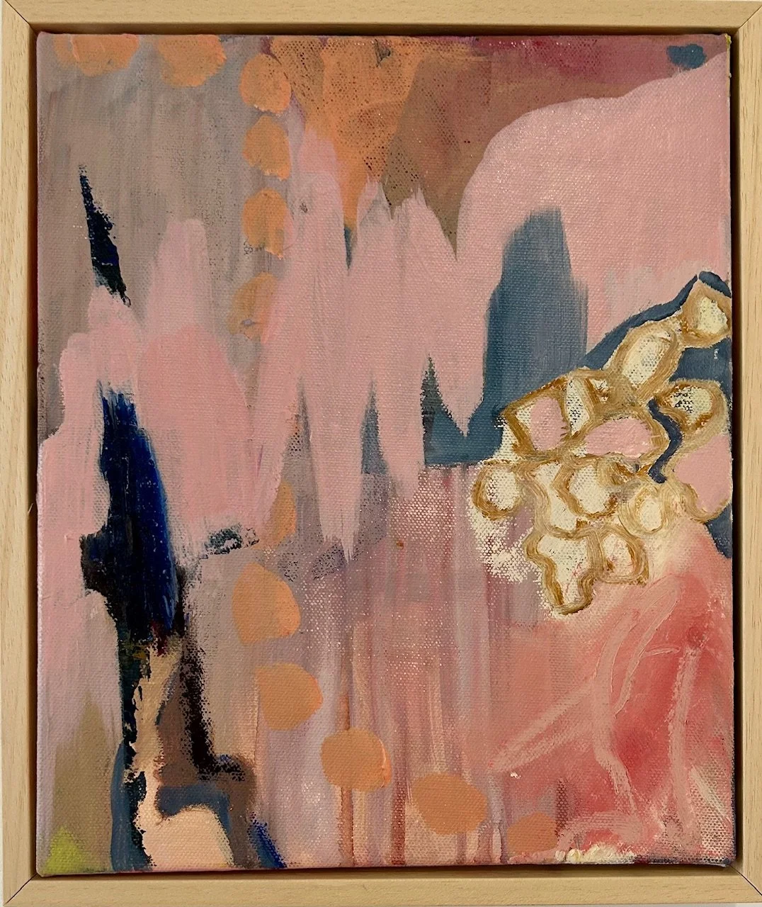   Hiccups , 2026 Acrylic and oil on linen 25×30cm (open framed) £880 - SOLD 