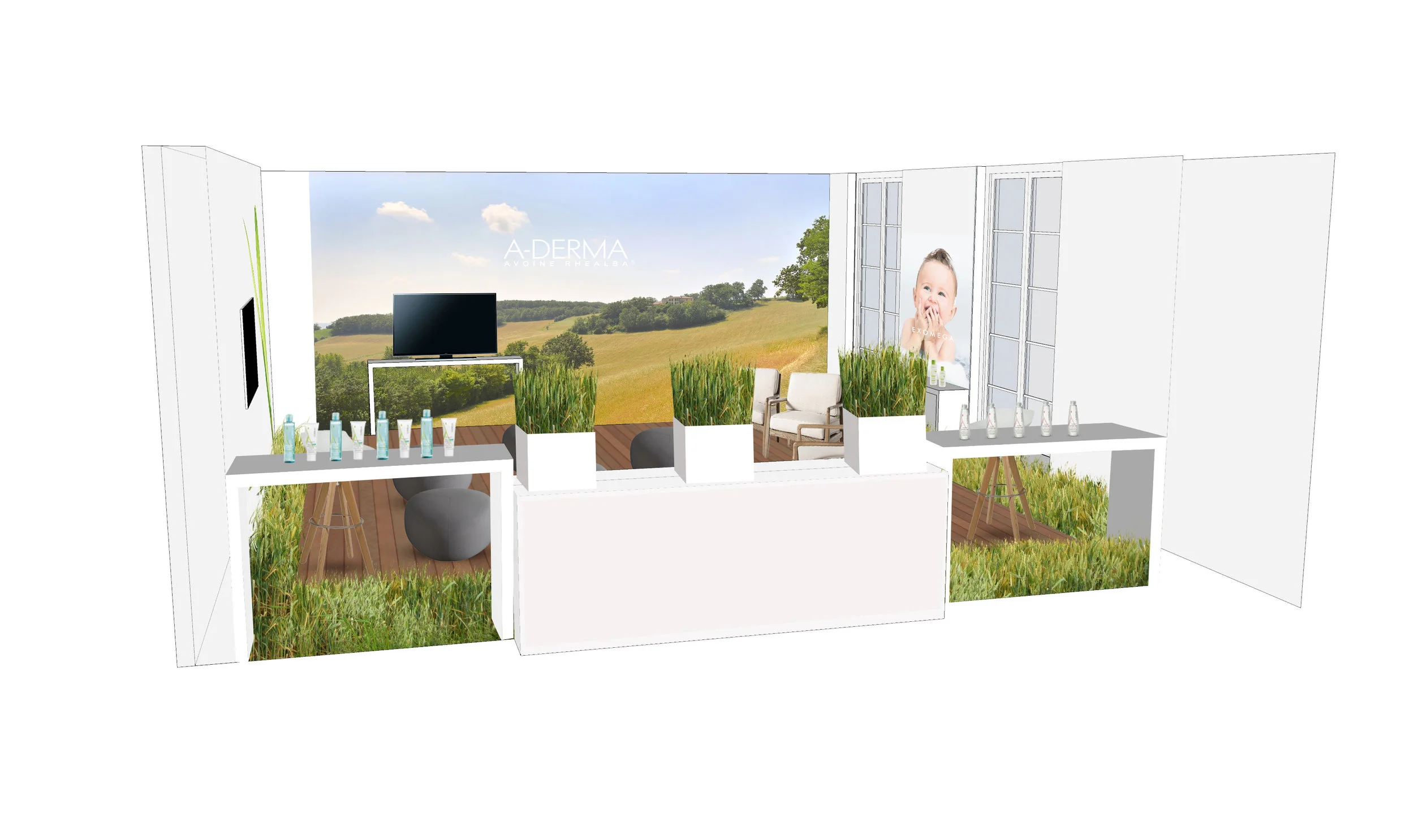 Scénographie pour la présentation presse de la marque A-Derma