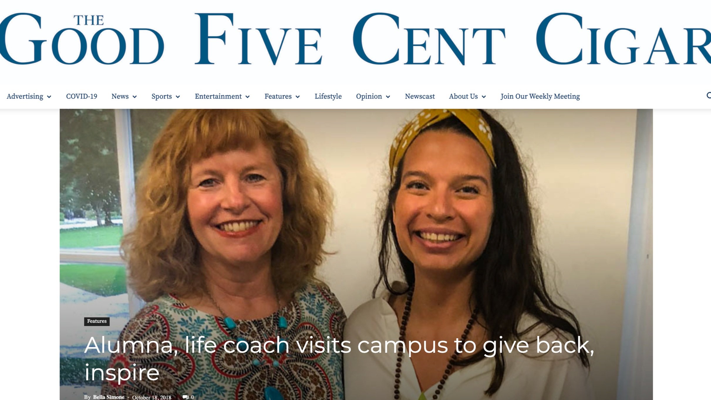 The Good Five Cent Cigar: Alumna, life coach visits campus to give back, inspire (Copy)