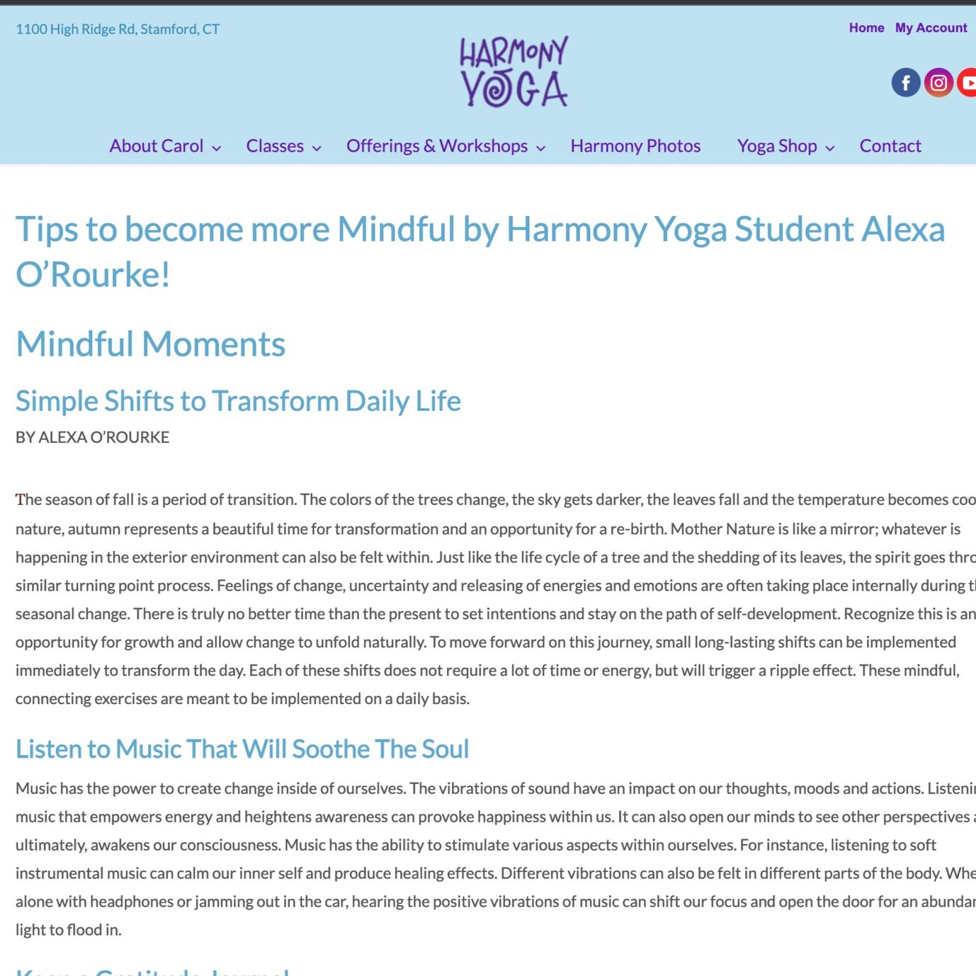 Harmony Yoga: Tips to become more Mindful by Harmony Yoga Student Alexa O’Rourke! (Copy)