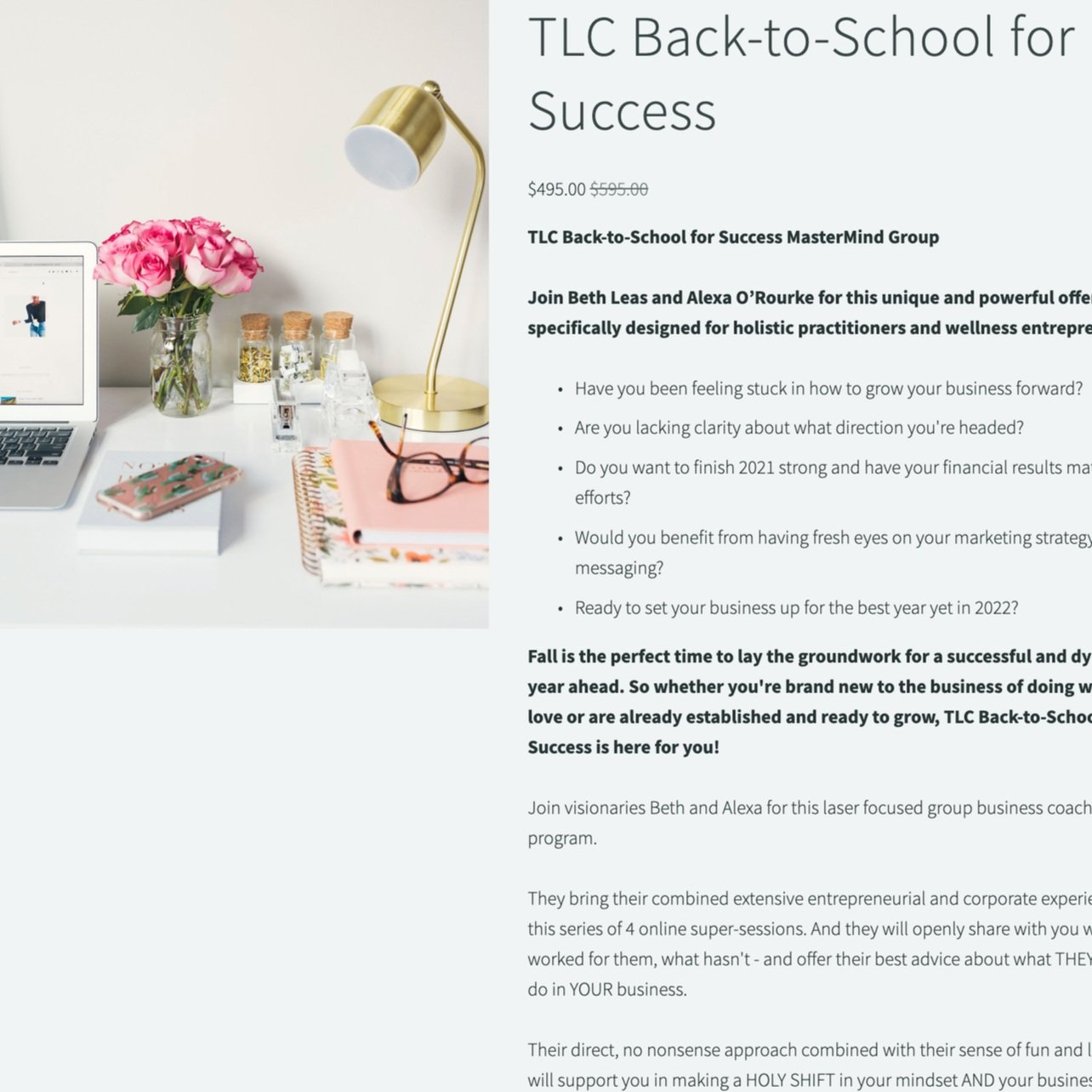 TLC Back-to-School for Success MasterMind Group: Join Beth Leas and Alexa O’Rourke for this unique and powerful offering - specifically designed for holistic practitioners and wellness entrepre (Copy)