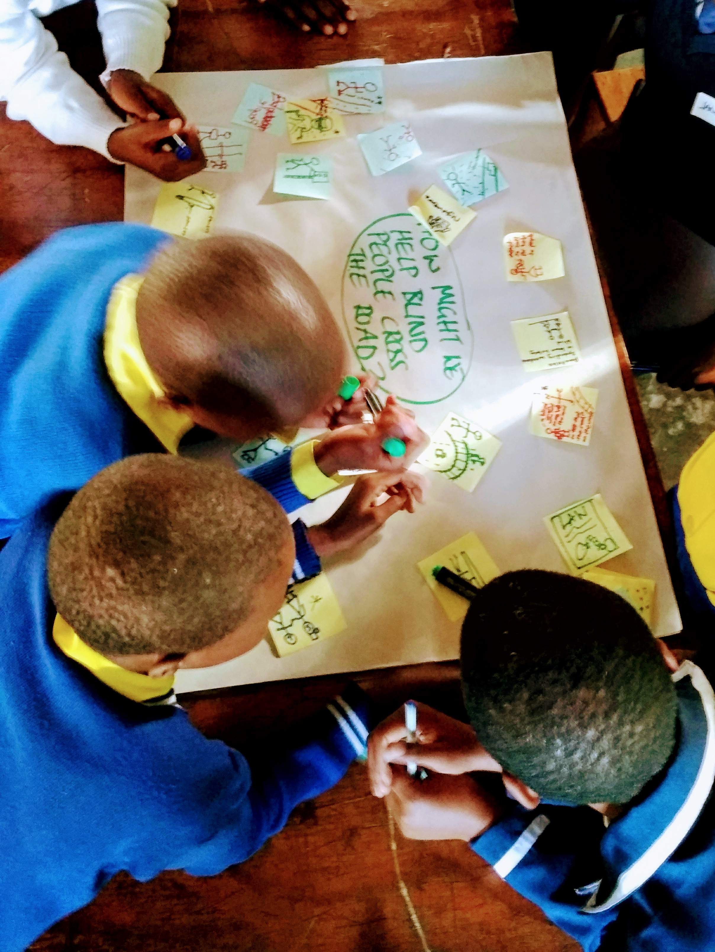 Brainstorming ideas to help blind people cross the road in our town