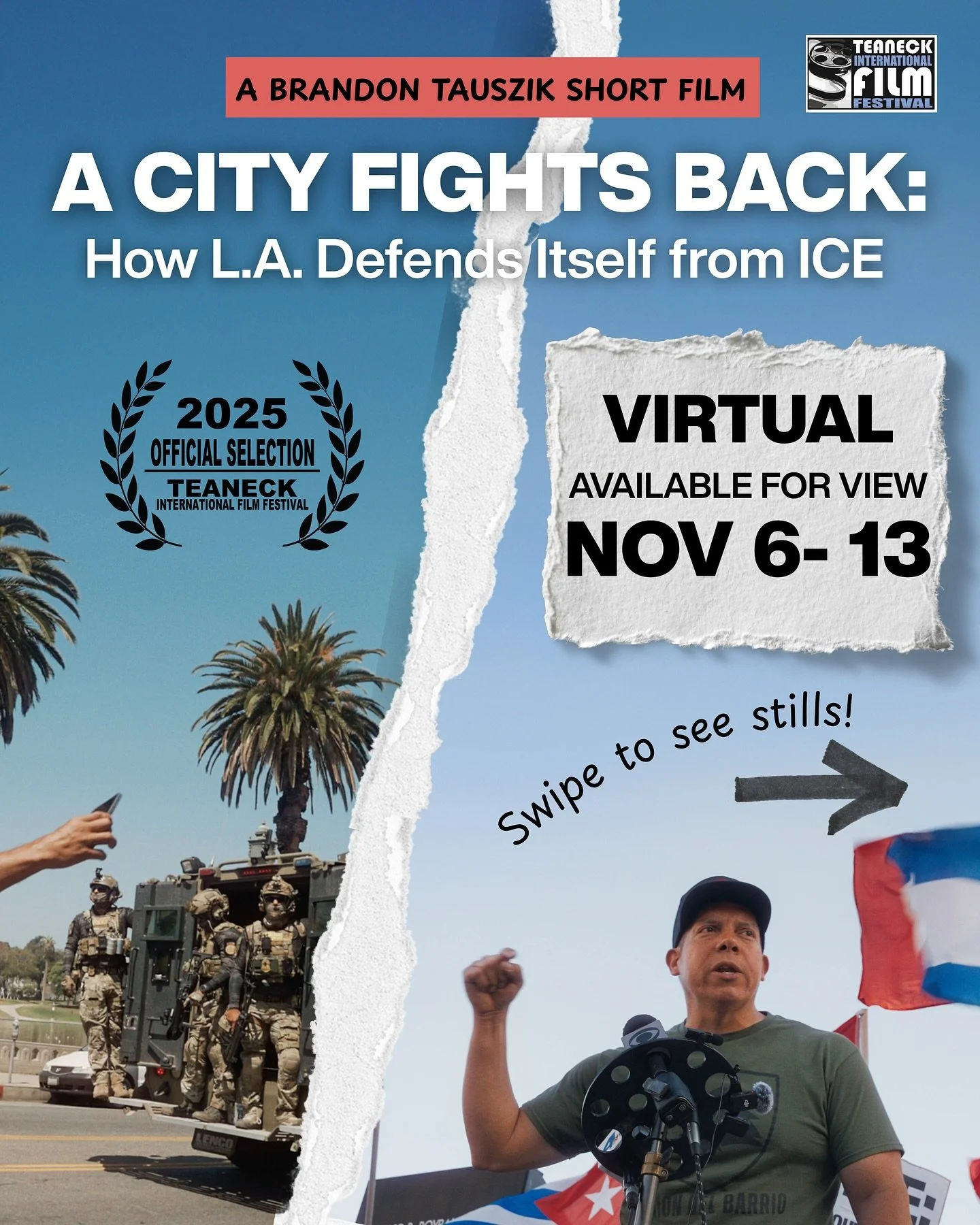 ⚡TIFF25 Virtual Selection Highlight!⚡
&rdquo;A City Fights Back: How L.A. Defends Itself From ICE&rdquo; - Directed by Brandon Tauszik @be_dizzle 

When ICE raids intensify, communities rise. This powerful short documentary follows Uni&oacute;n del B