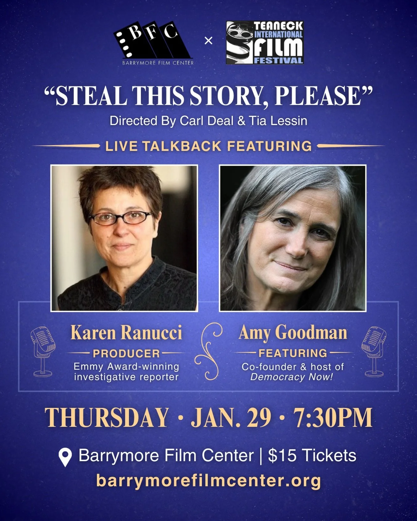 🎤 Join us for a special screening of &ldquo;STEAL THIS STORY, PLEASE!&rdquo; followed by an in-person conversation with legendary journalist Amy Goodman (Democracy Now!) and Emmy Award&ndash;winning producer Karen Ranucci.

What happens to democracy