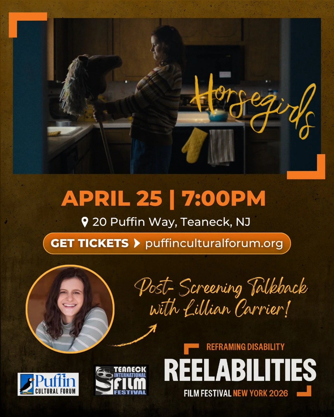 Puffin Cultural Forum and Teaneck International Film Festival present HORSEGIRLS as part of the 18th Annual ReelAbilities Film Festival 🎬

Join us Saturday, April 25 at 7PM for this special screening, followed by a talkback with Lillian Carrier 🎤

