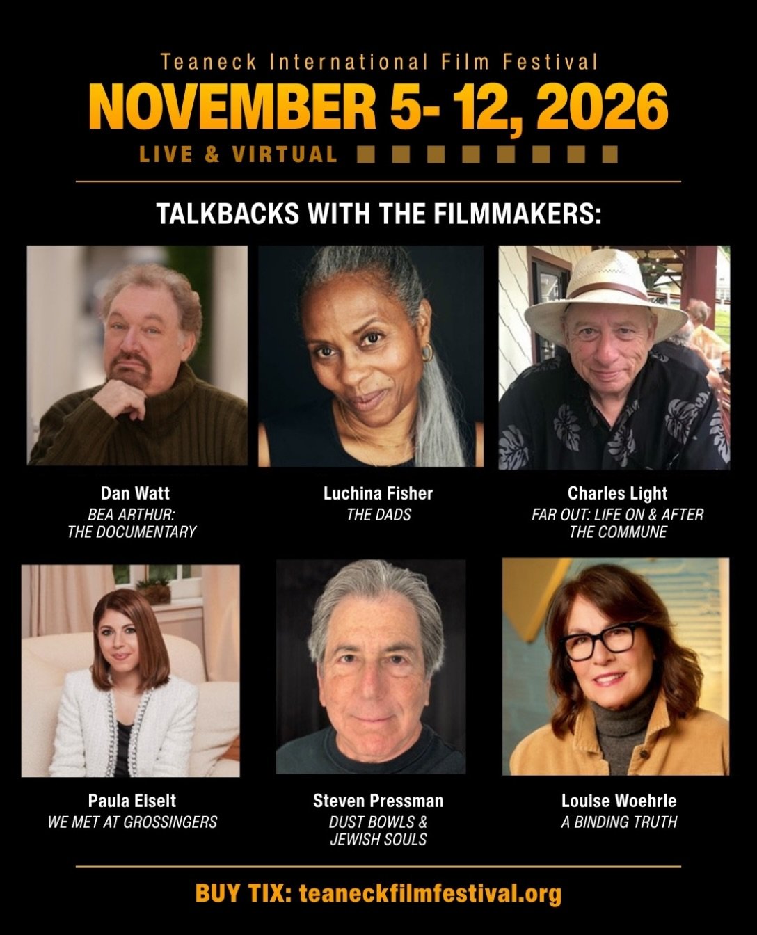 Get ready to go behind the lens! Whether you&rsquo;re joining in-person or virtually, you won&rsquo;t want to miss these conversations. 

Hear from the filmmakers of Bea Arthur: The Documentary, The Dads, Far Out-Life On &amp; After the Commune, We M