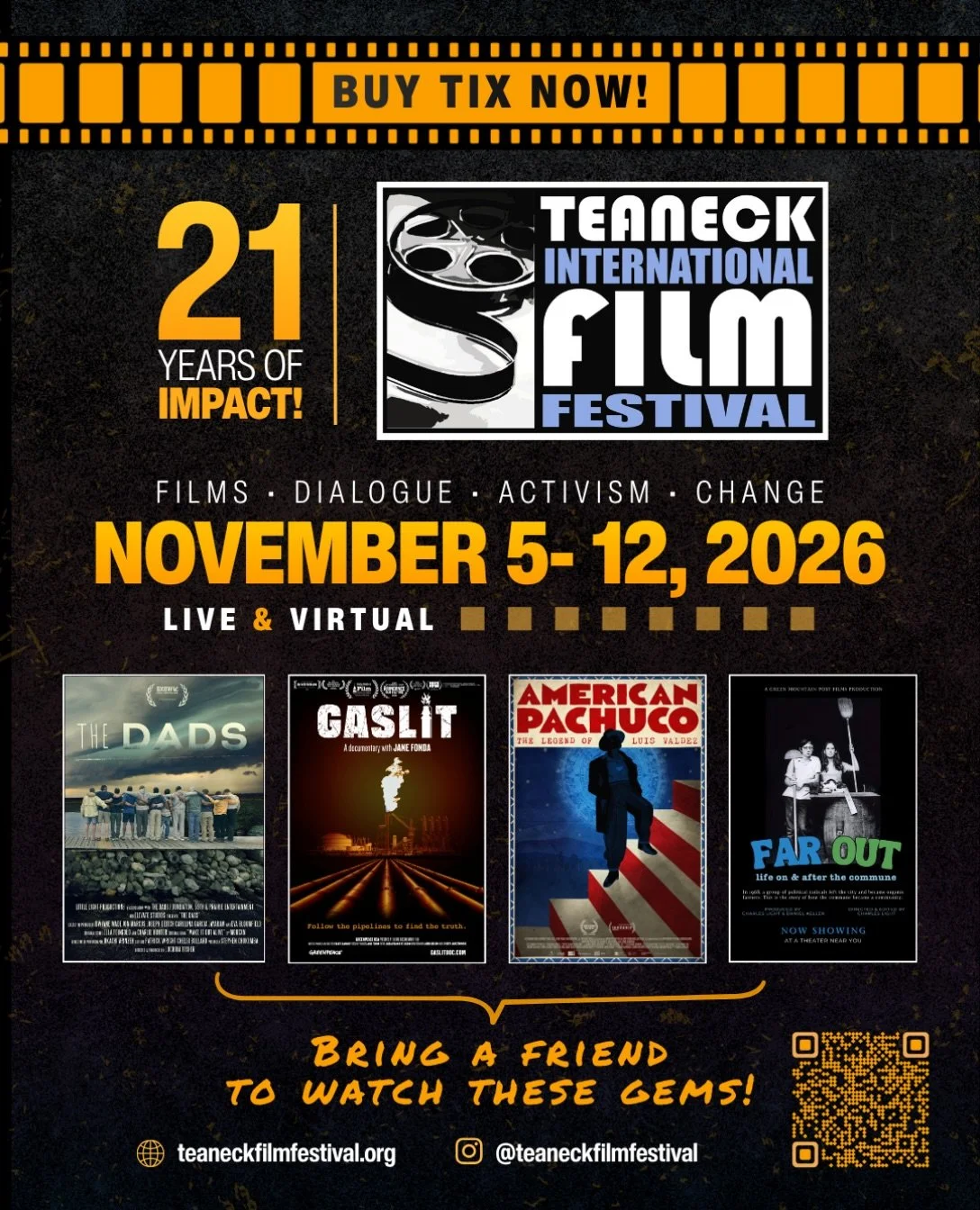 The countdown is on!! We are exactly ONE WEEK away from the 21st Annual Teaneck International Film Festival and we can&rsquo;t wait to see you there!

Have you grabbed your tickets yet?
Head to the link in our bio or go to teaneckfilmfestival.org to 