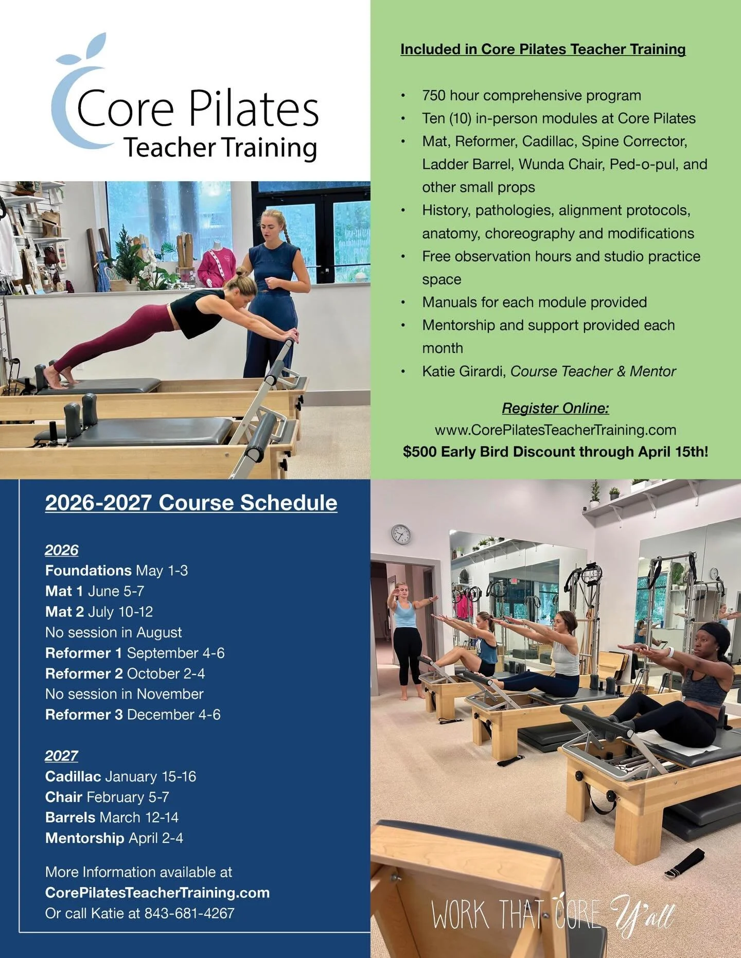 📣 Announcement!! 📣 

Our next round of Core Pilates Teacher Training is starting next month!! 🎊 

If you have been thinking about learning more about the ✨ WHY ✨ behind each and every detail in pilates&hellip; then this is the training for you!! 
