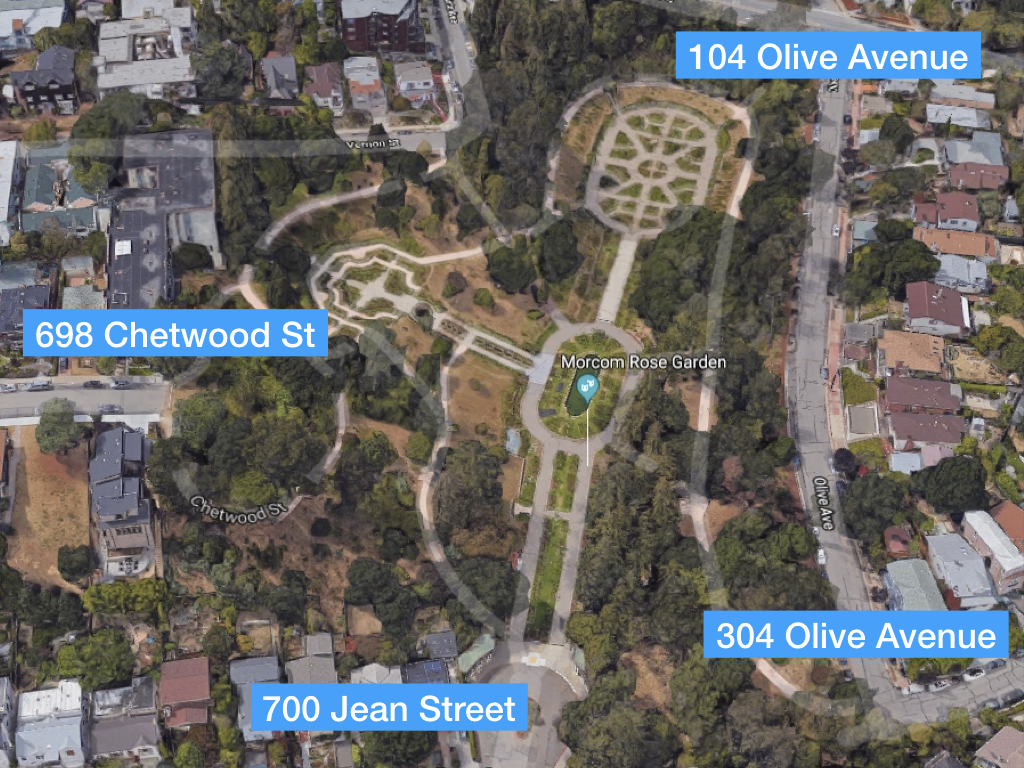 There are multiple entrances into the park. Use any of the following addresses to find parking.