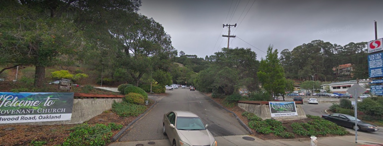 First Covenant is right next to a Safeway. Head up this driveway and go to building just above the main building, and look for the Greenhouse Youth Room.