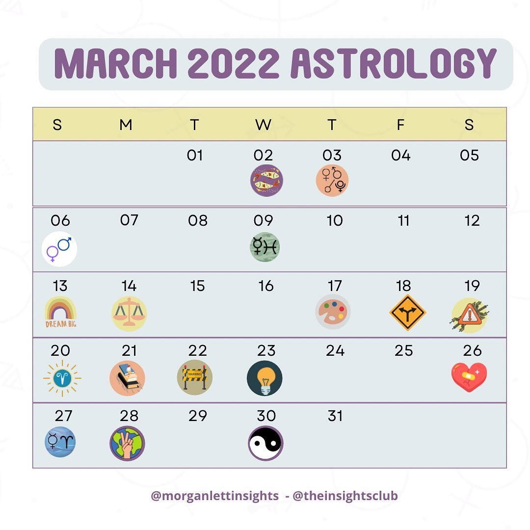 🧠FUN FACT: there are 22 major planetary aspects in March 2022. (Not including aspects to the Moon) 

What&rsquo;s even more interesting to me is that there are exactly:

9 conjunctions
9 sextiles 
0 oppositions 
0 trines
And 4 squares.

This tells m