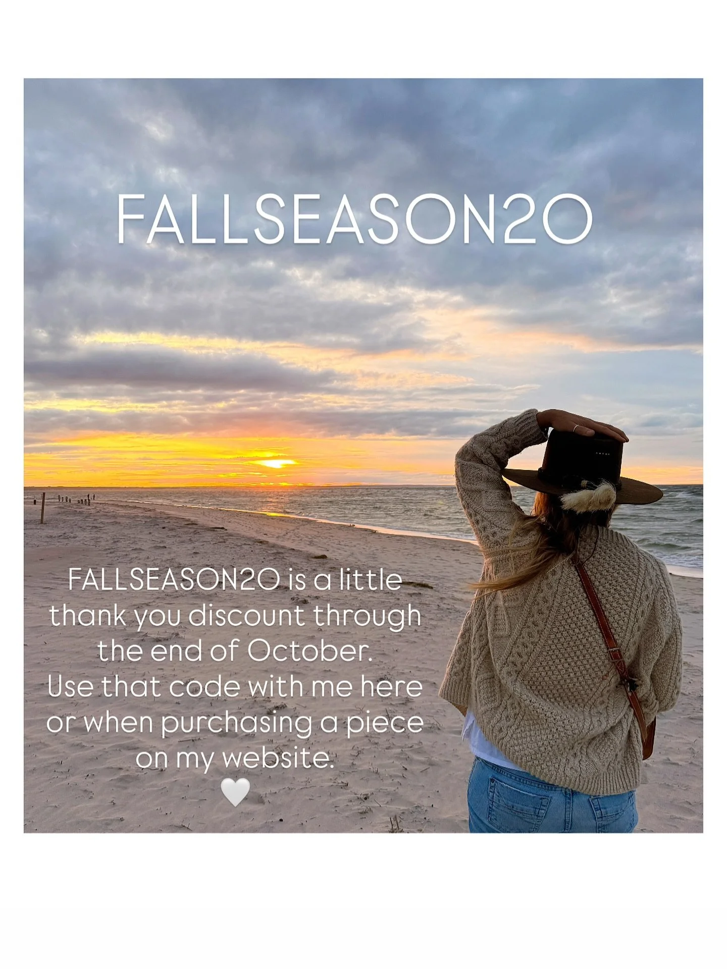 ❣️🍁✨ A  T H A N K  Y O U ✨🍁❣️ 
FALLSEASON20 is my 20% thank you code to use on any piece of mine on my website or directly with me here!❣️ 
A little side note:
any piece marked “Cape Cod Studio” on my website will take a bit longer to