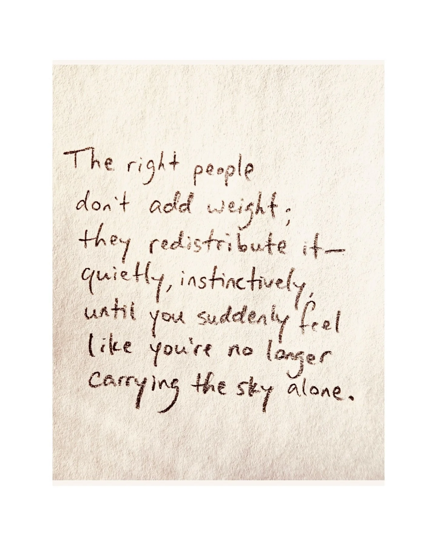 Such beautiful words. I think of all those close to me who help me carry my sky so that I can breathe each and every day. BE that person for others. It truly means the world to be present for another and let them be seen, heard and loved. It gives th