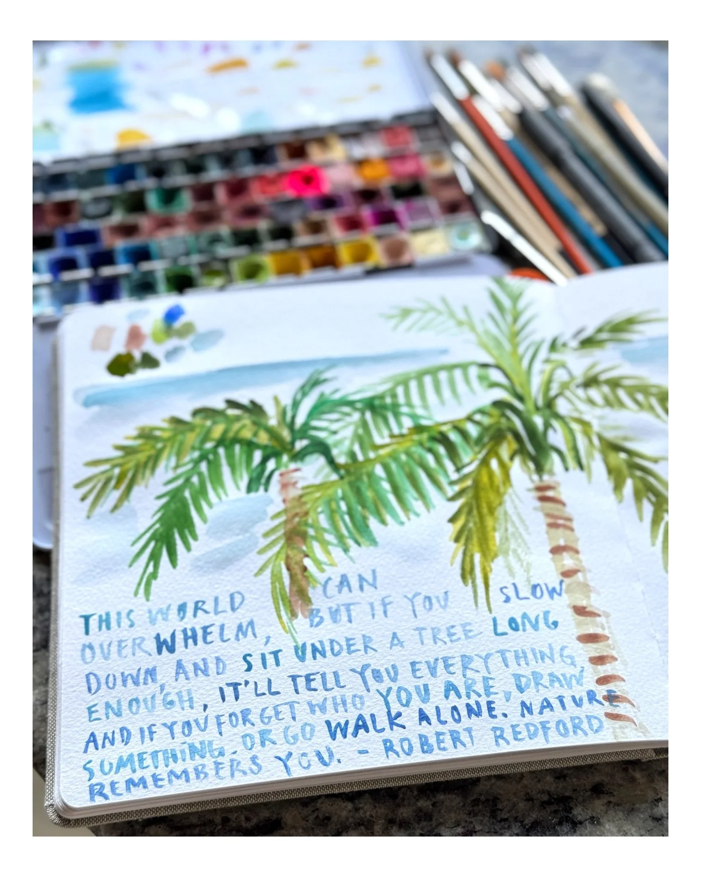 This world can overwhelm, but if you slow down, and sit under a tree, long enough, it&rsquo;ll tell you everything. And if you forget who you are, - draw something. Or go walk alone. Nature remembers you. - Robert Redford