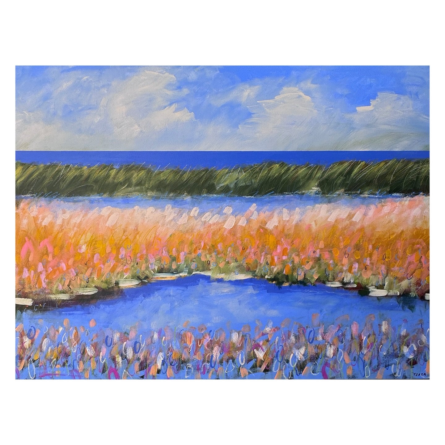 Nature is starting to BLOOM ☀️🌿her beauty out here in California, feeling the turn of the season✨🌼🌸&hellip; and this is a reminder that New England will soon too. 🌤️☀️

Walk by the Pond
36 x 48&rdquo;