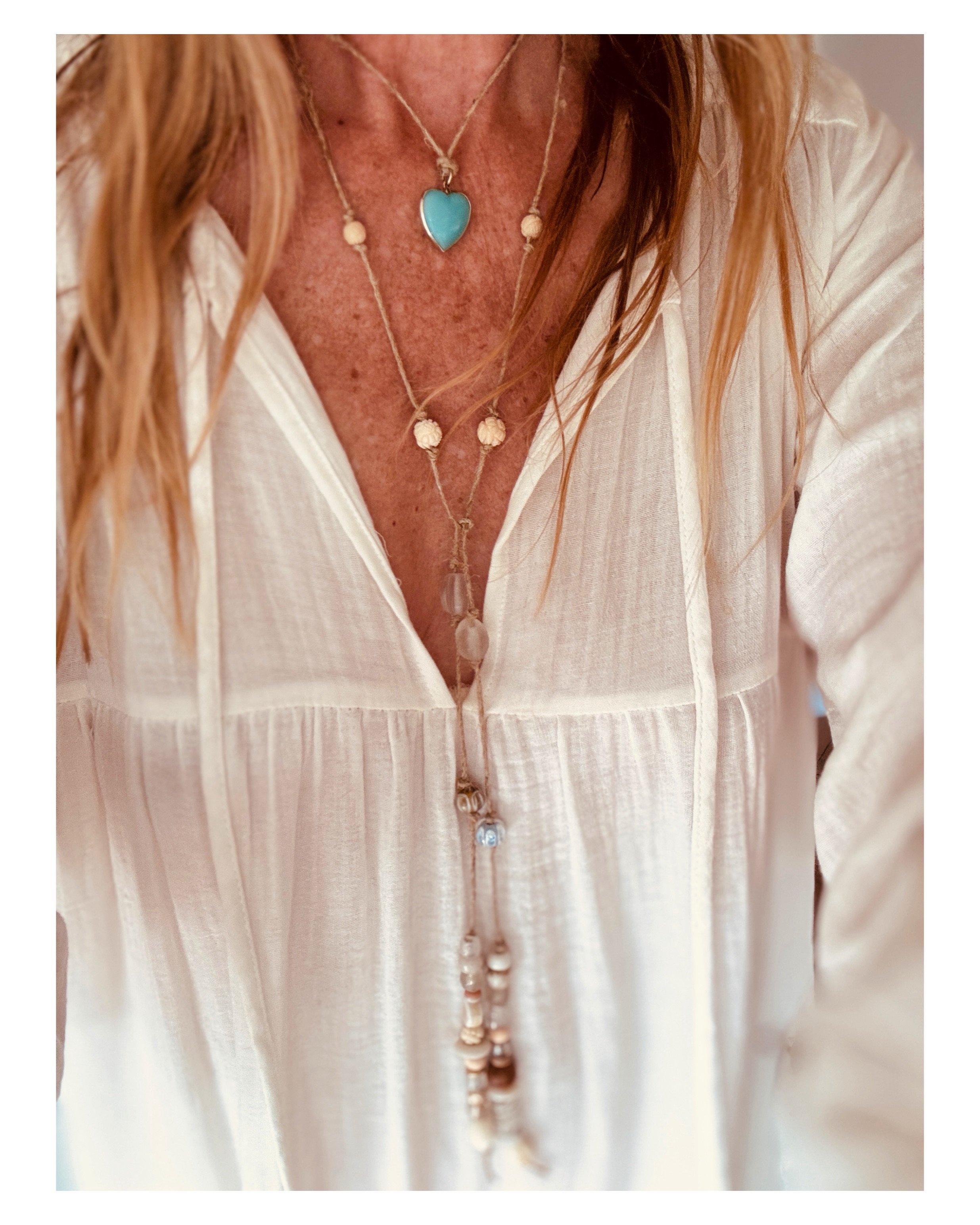 the ISLA necklace - thank you for suggesting dear friends that I add these photos too. It&rsquo;s hard capturing a long wrap necklace on film so to speak. 🫶🏼❣️

I made this wrap necklace with this sweet blue two sided little heart &hellip;one side 