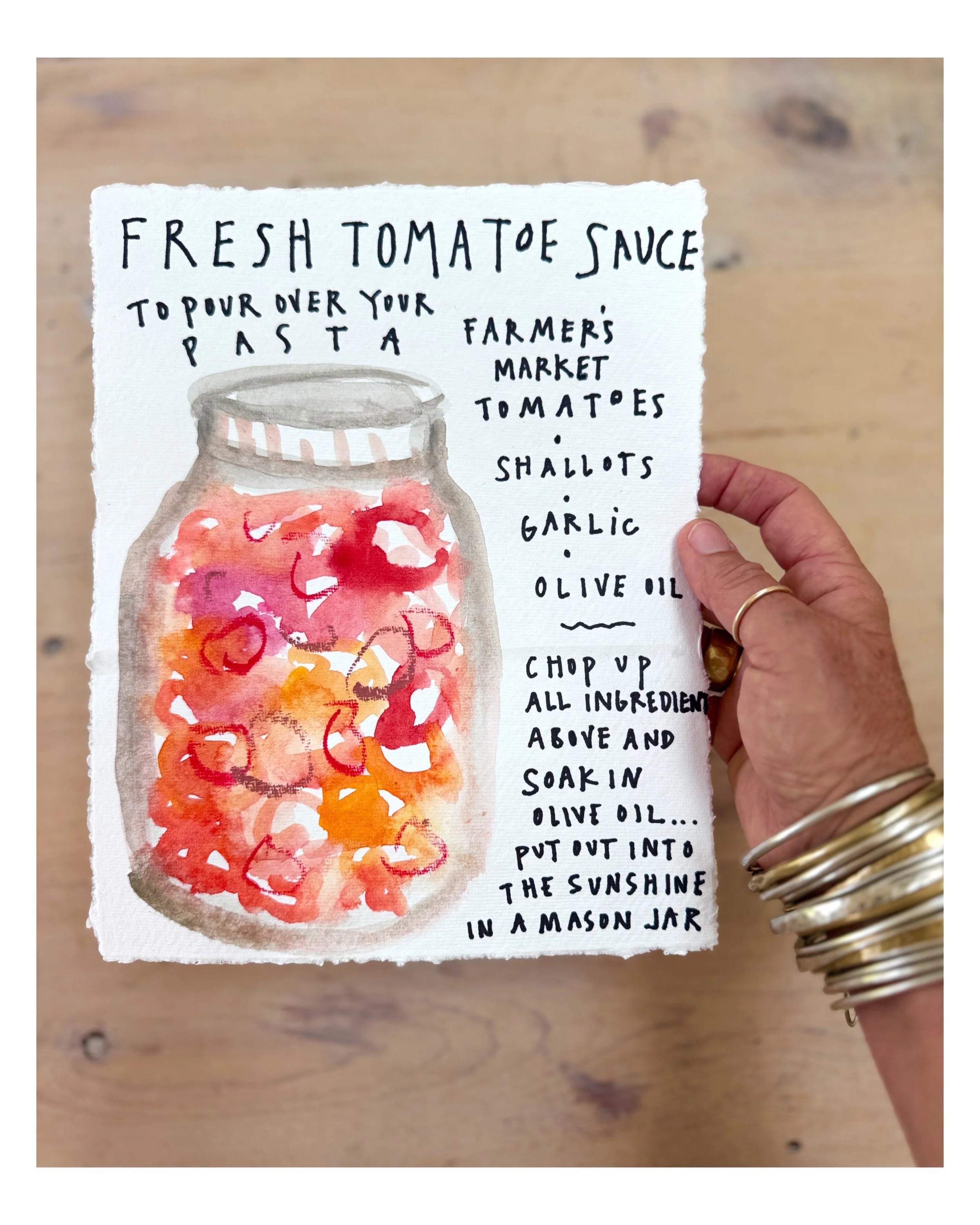 🍅 + shallots + 🧄 + olive oil + ☀️ + ❣️