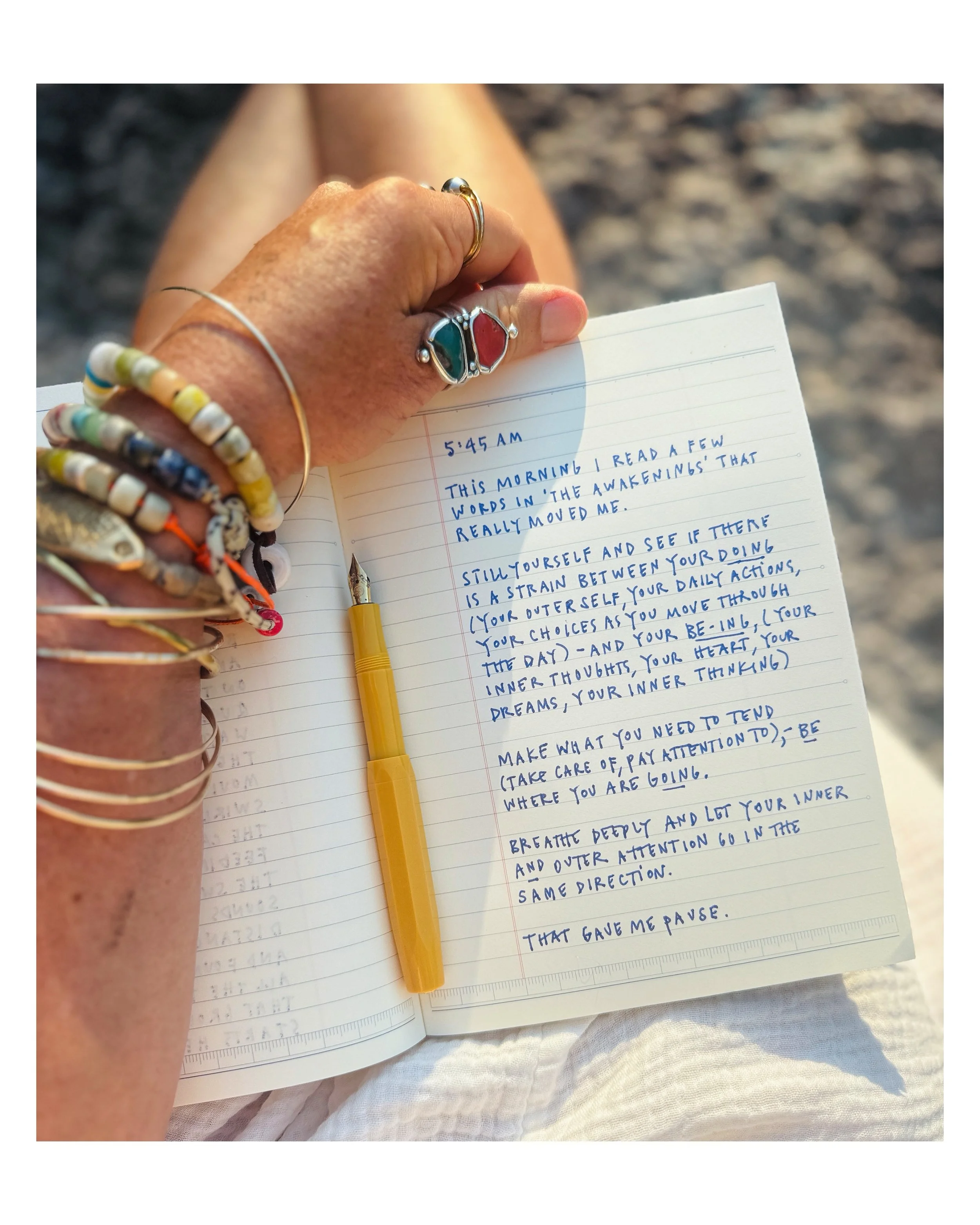 When I wake up before sunrise, I always turn to the Awakenings by Mark Nepo. His words inspire me to think deeper, uncover bits of my heart which have been a bit unattended to and to open my eyes to new ways of seeing. His passage and my thoughts ran