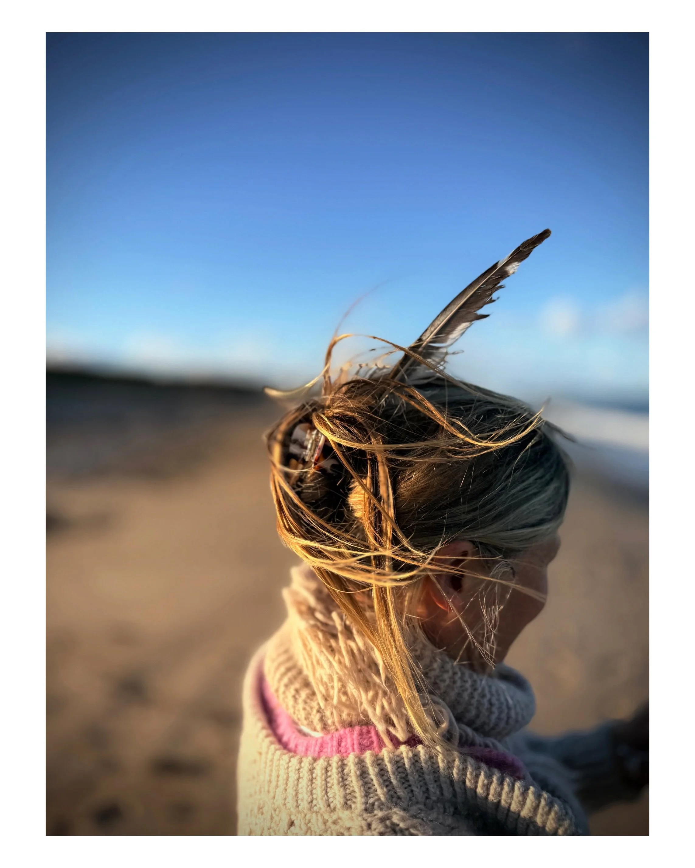 Just put a feather in your hair (as a place to hold it) when your hands are filled with shells 🐚&hellip; photo 📷 caught by Libby @parkhere - my sister soul sunshine friend 💛 ☀️with whom there is nothing but grounded, thoughtful, meters deep beauti