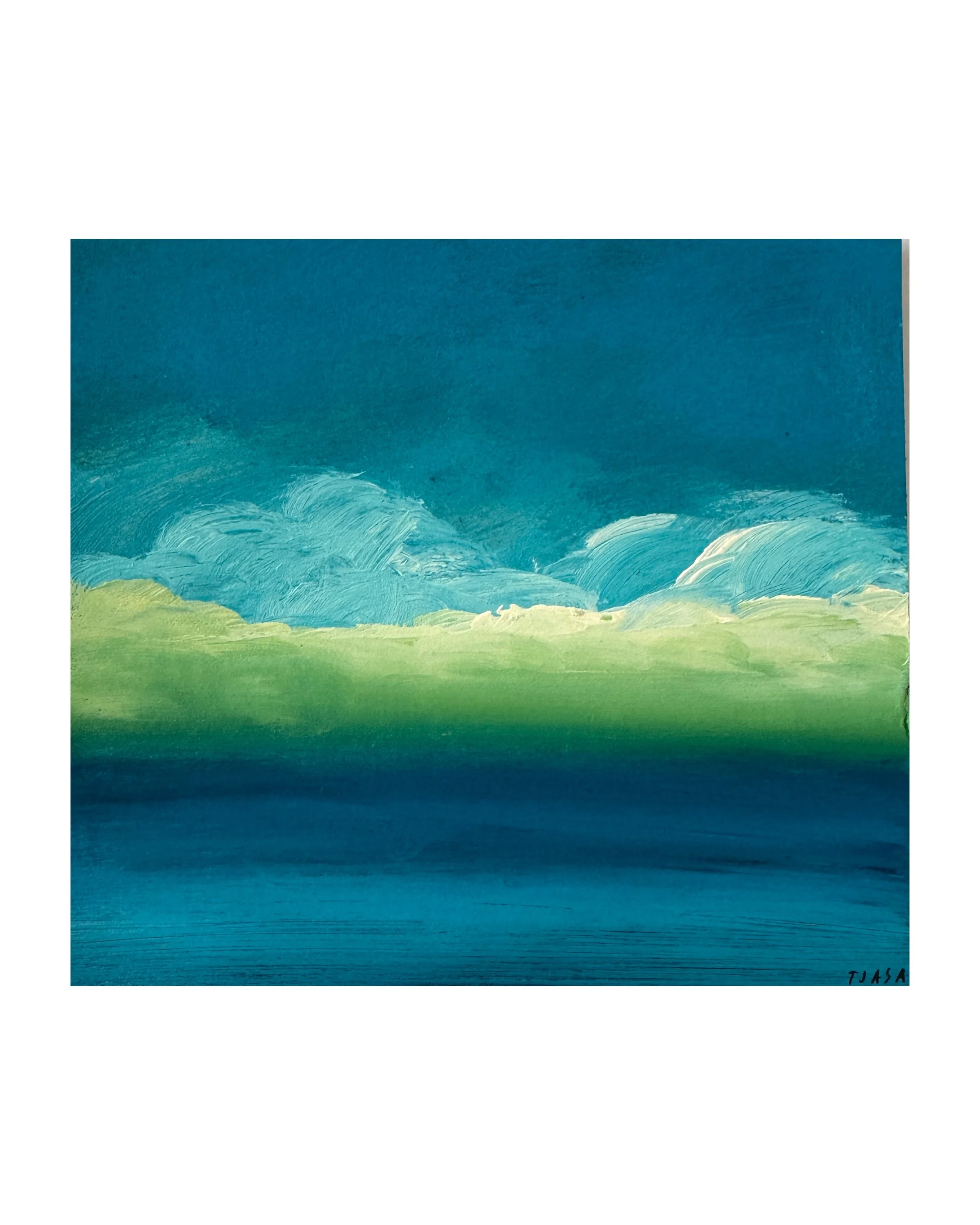 Overseas I 5 X 6 I painted on a cereal box I Tjasa Owen Studio